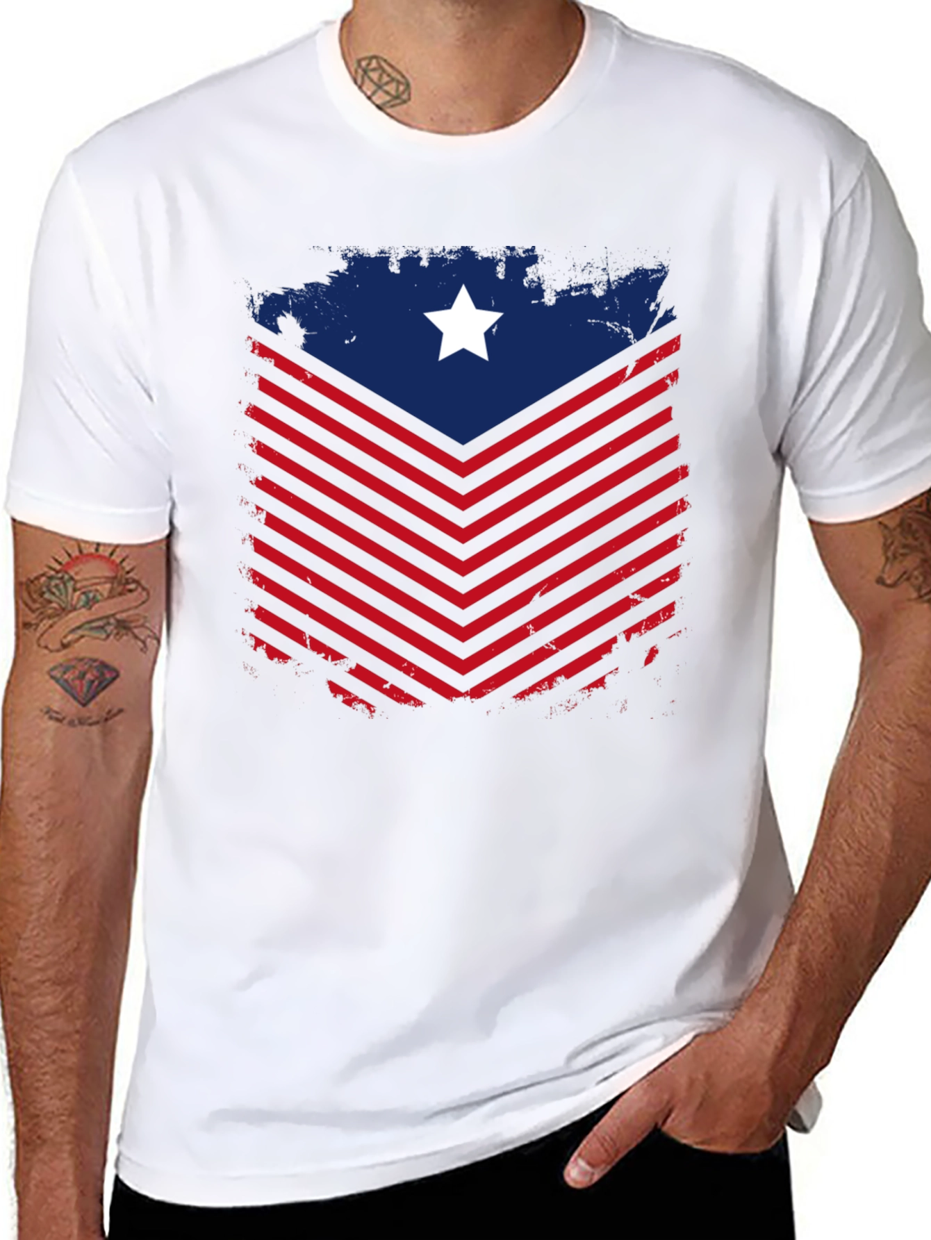 Patriotic Chevron Star Graphic Tee - Black