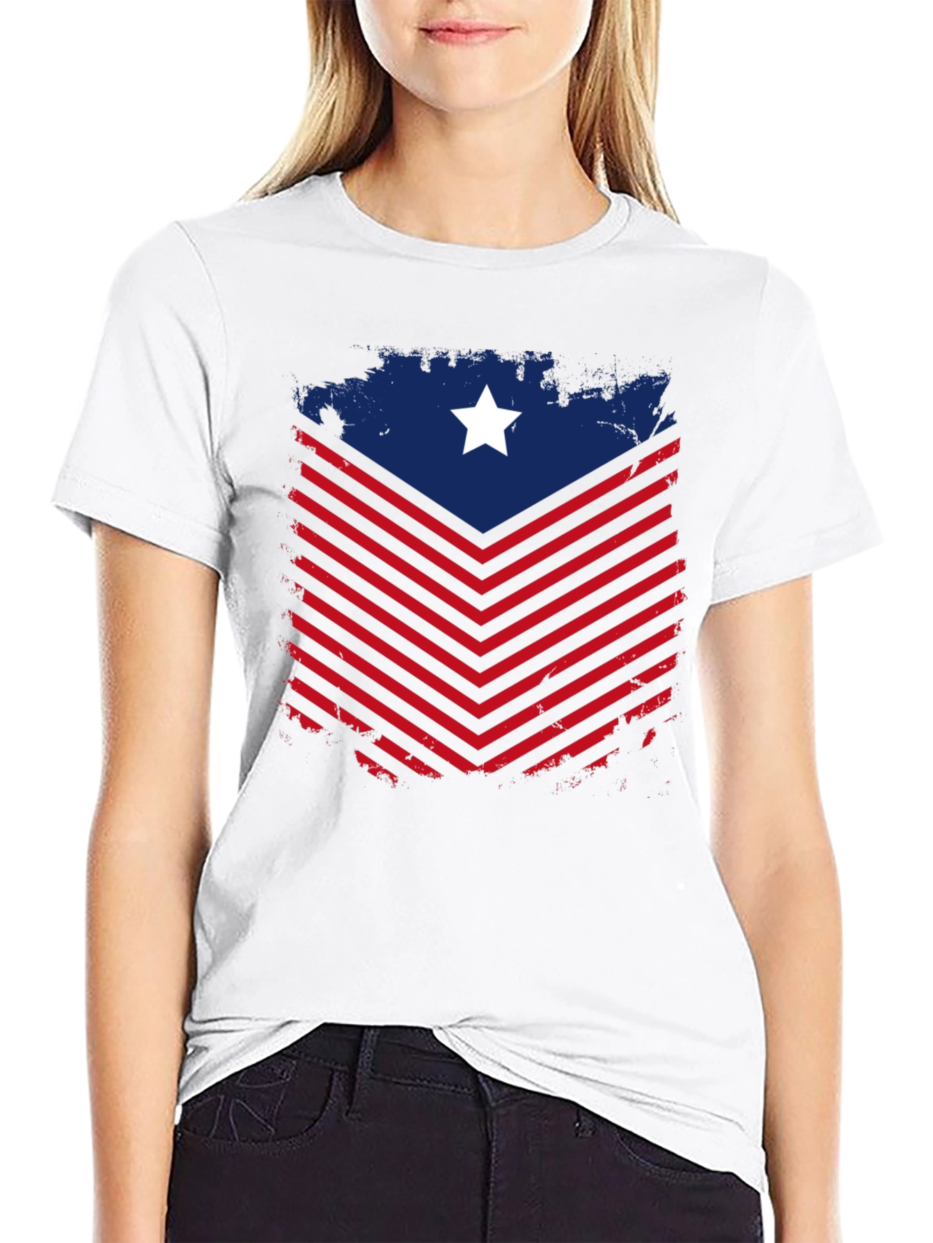 Patriotic Chevron Star Graphic Tee - Black
