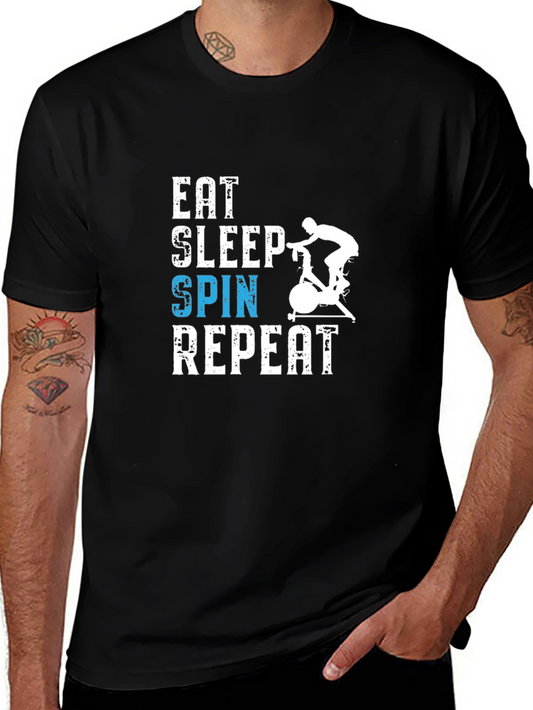 Eat Sleep Spin Repeat T-Shirt - Cycling Workout Tee