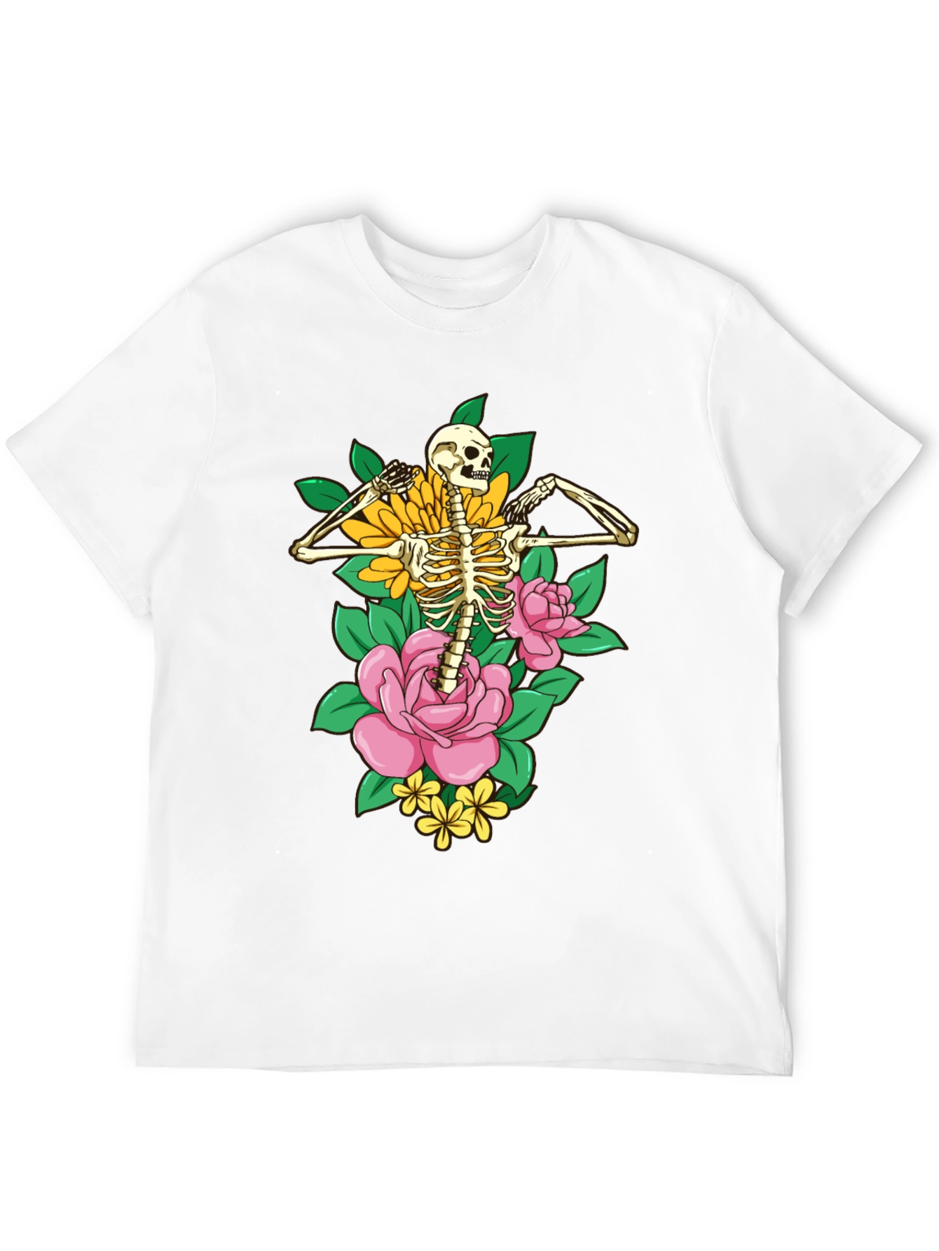 Floral Skeleton Graphic T-Shirt - Black