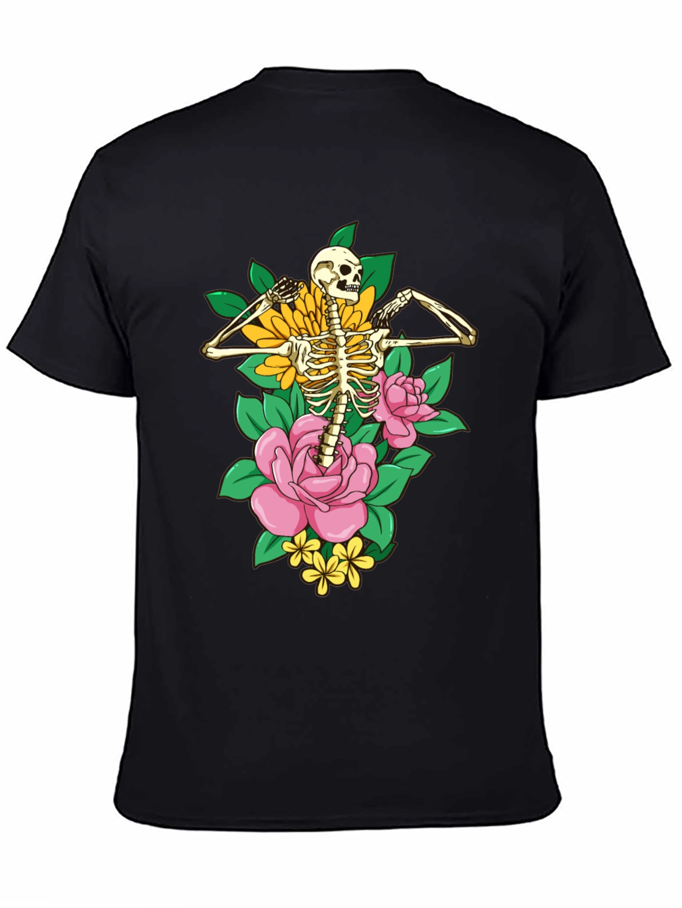 Floral Skeleton Graphic T-Shirt - Black