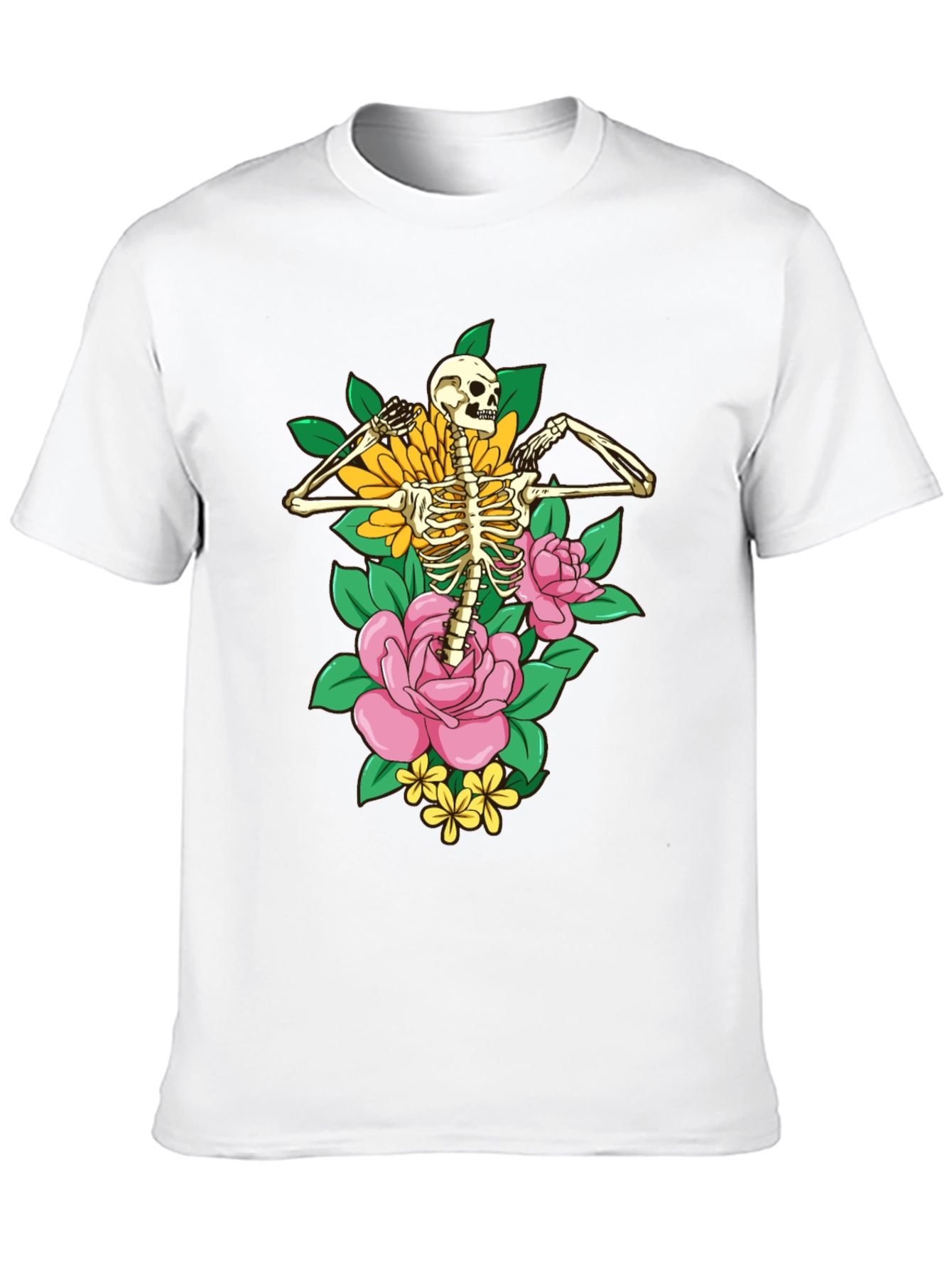 Floral Skeleton Graphic T-Shirt - Black