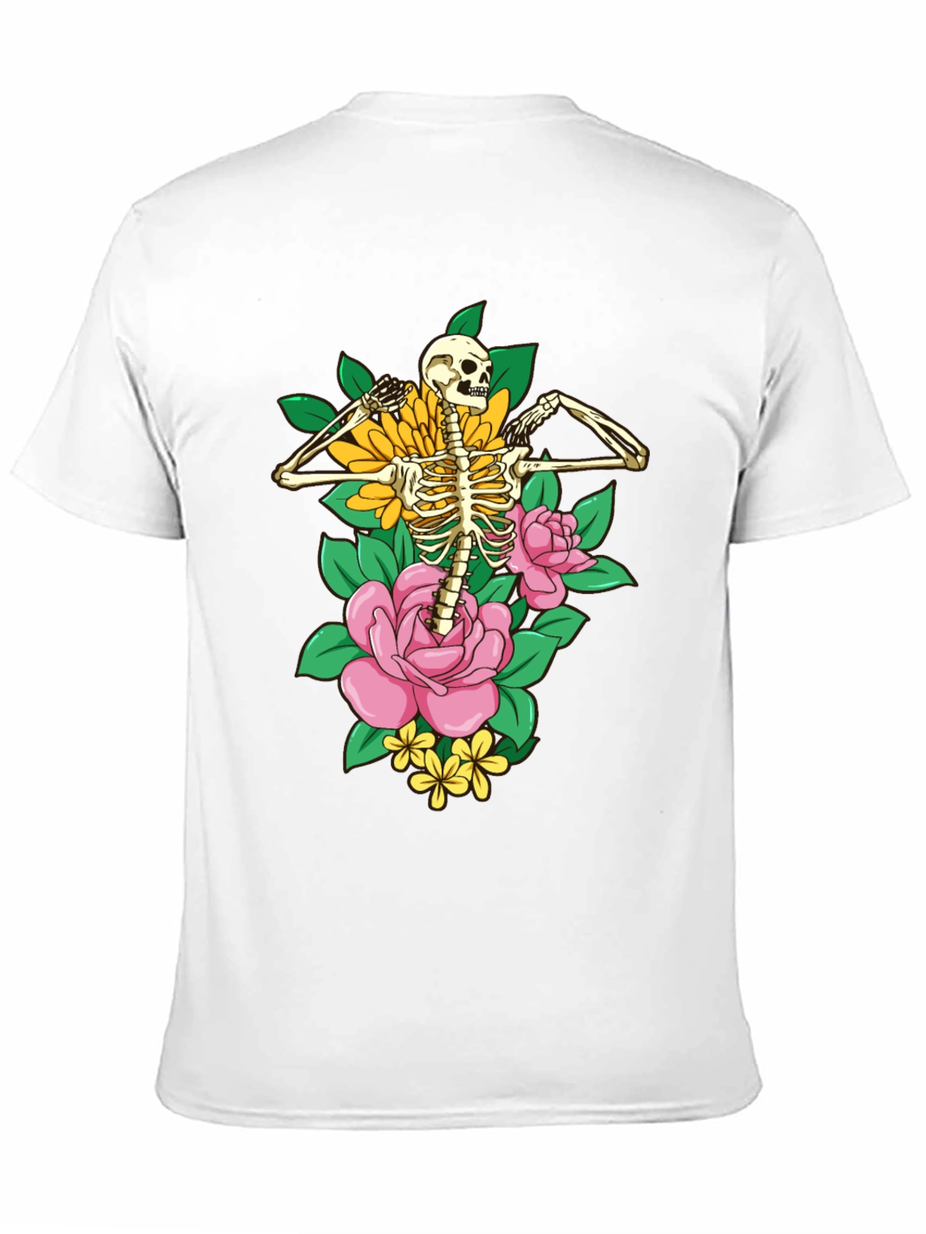 Floral Skeleton Graphic T-Shirt - Black