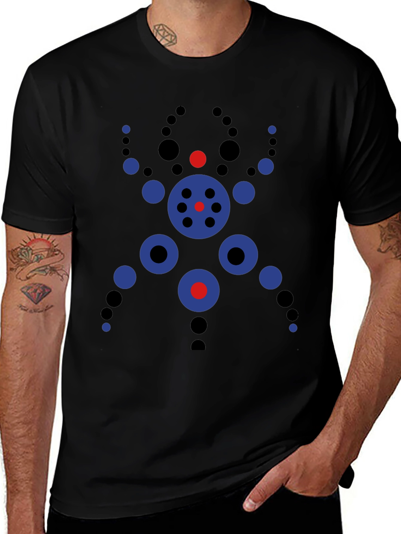 Abstract Geometric Circle Design Black T-Shirt