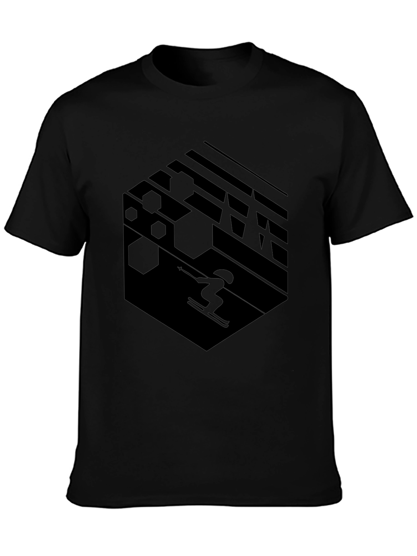 Geometric Skiing T-Shirt - Black Graphic Tee