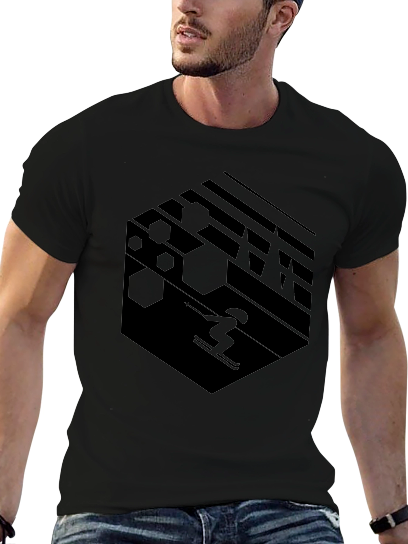 Geometric Skiing T-Shirt - Black Graphic Tee