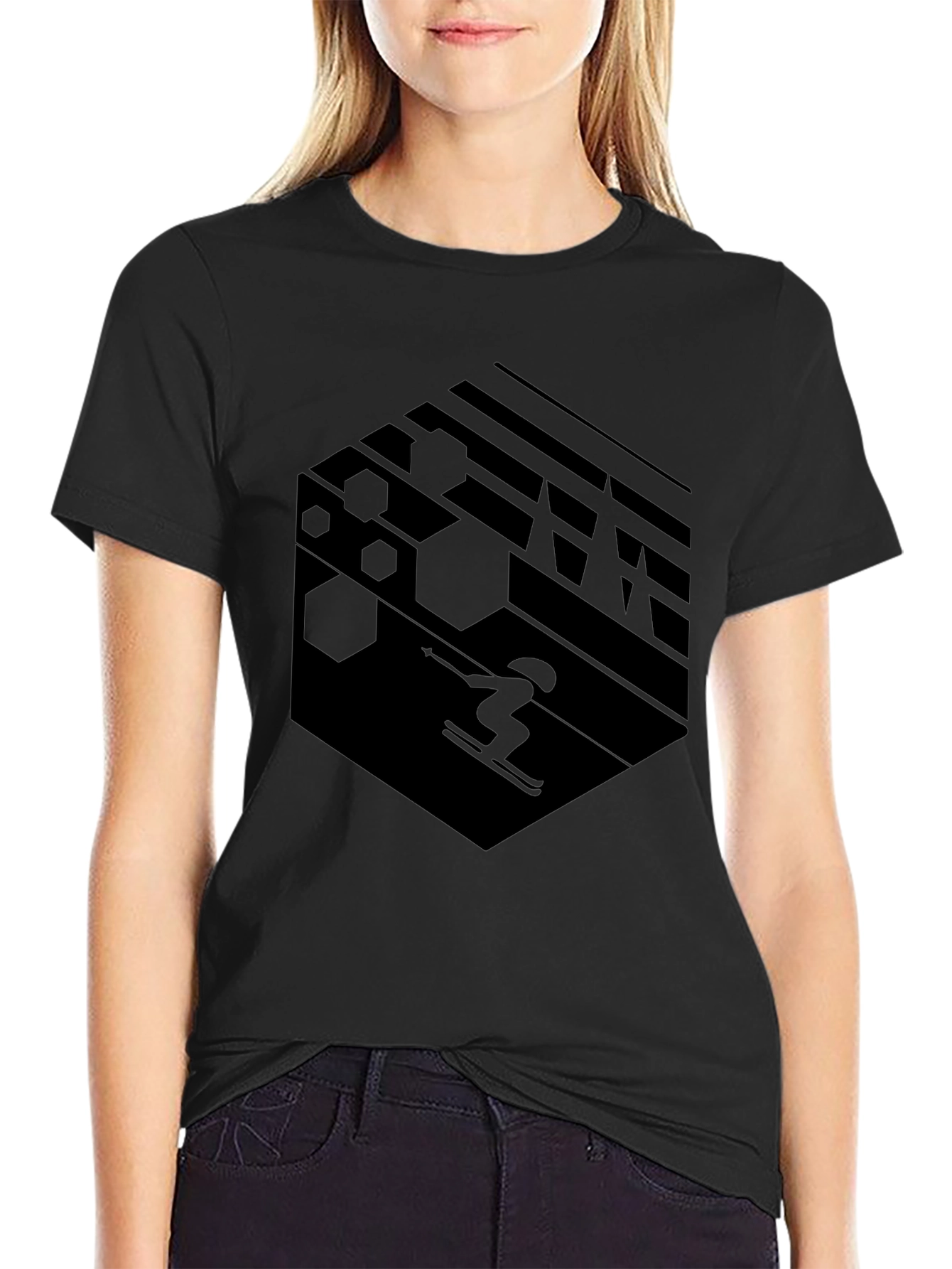 Geometric Skiing T-Shirt - Black Graphic Tee