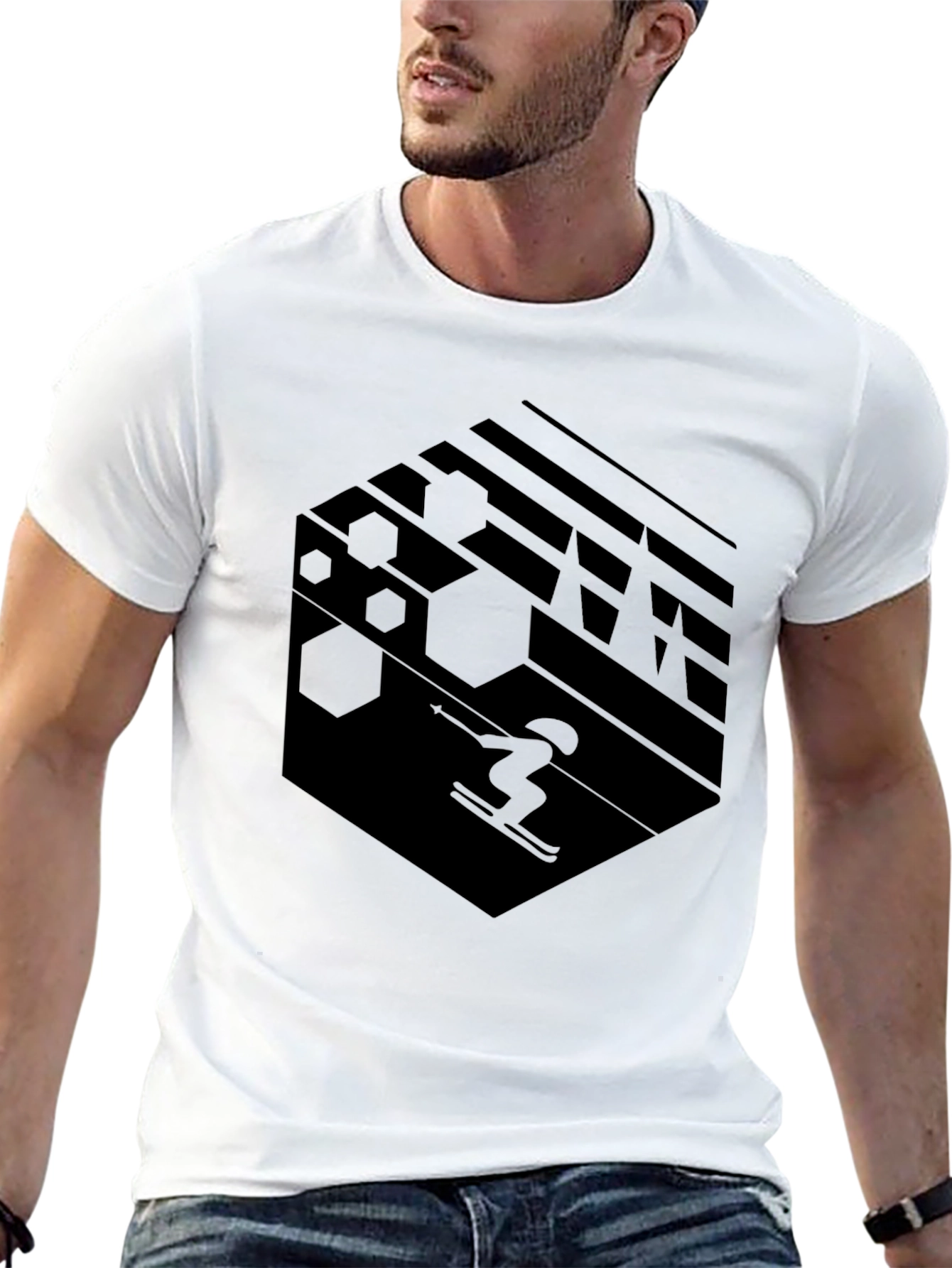 Geometric Skiing T-Shirt - Black Graphic Tee