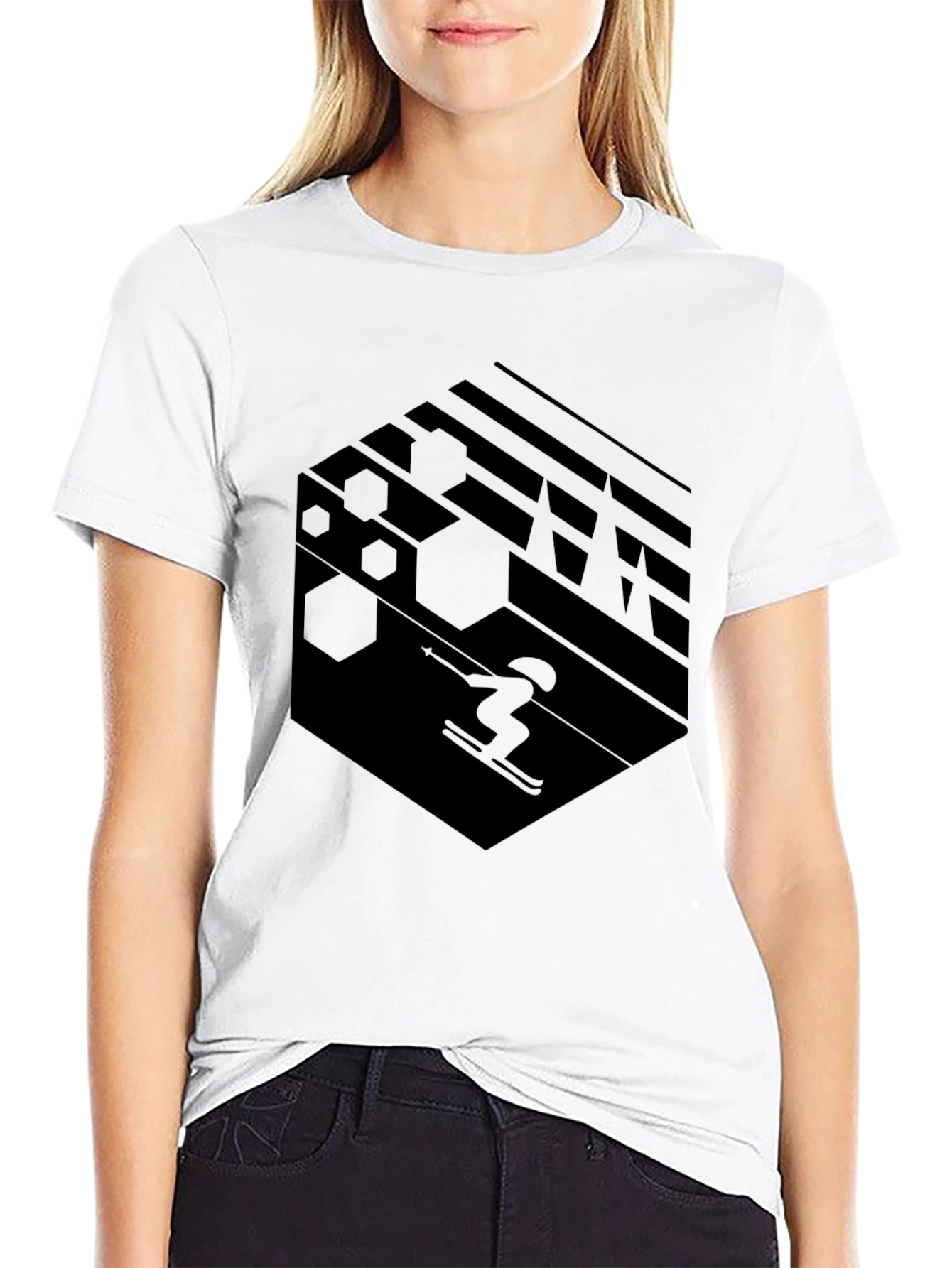 Geometric Skiing T-Shirt - Black Graphic Tee