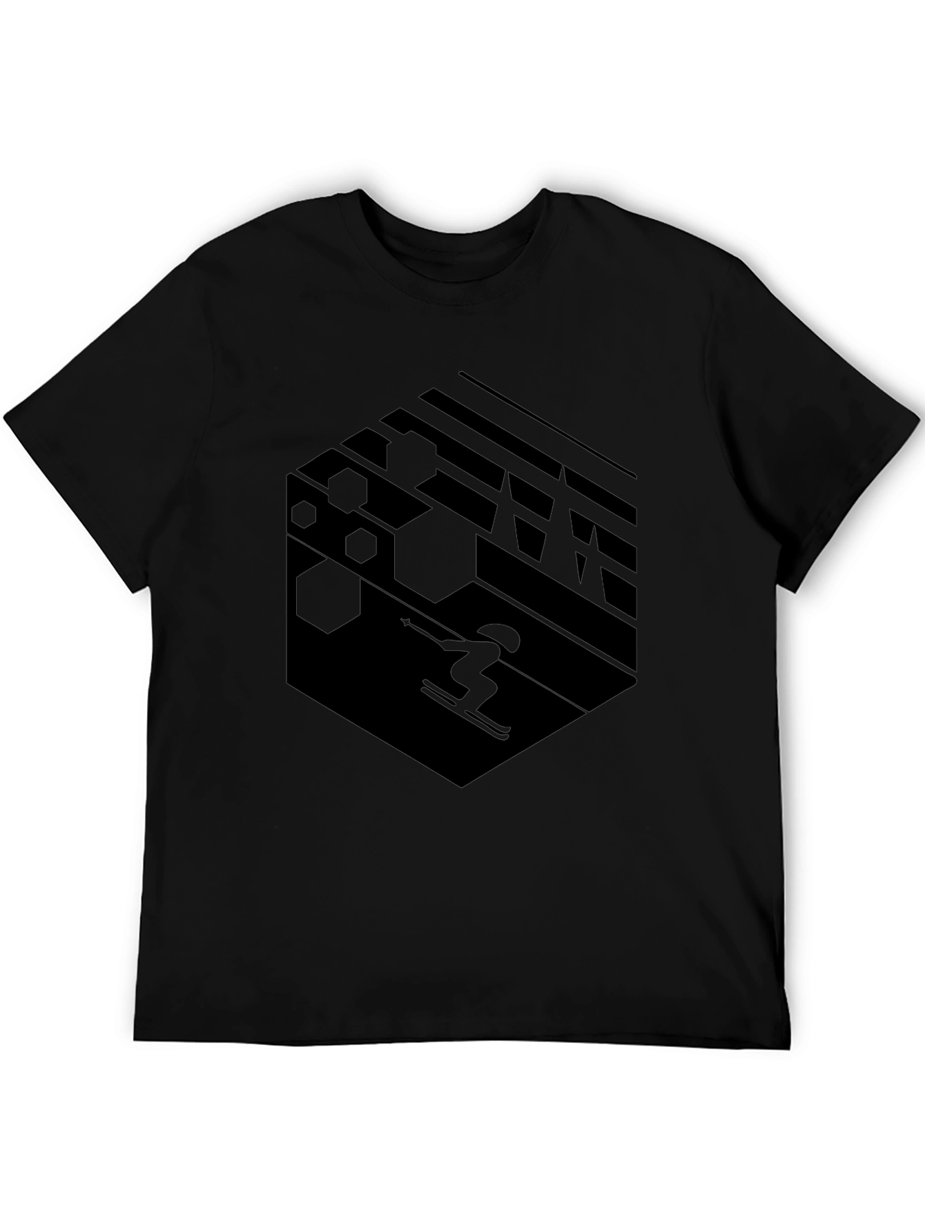 Geometric Skiing T-Shirt - Black Graphic Tee