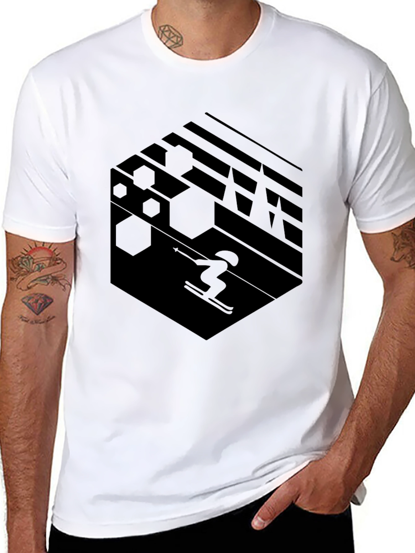 Geometric Skiing T-Shirt - Black Graphic Tee