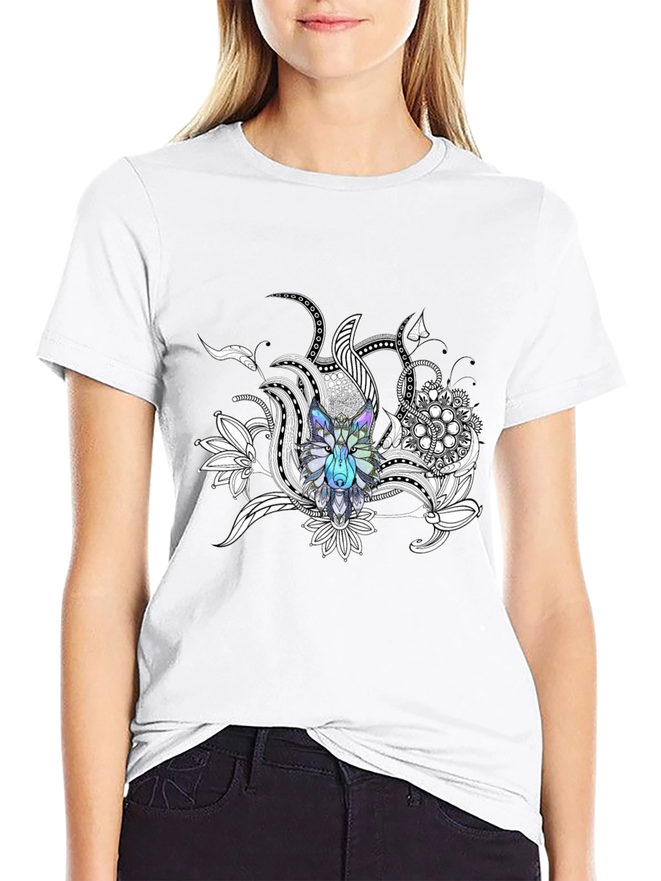 Wolf Mandala Graphic Tee - Stylish Crew Neck T-Shirt