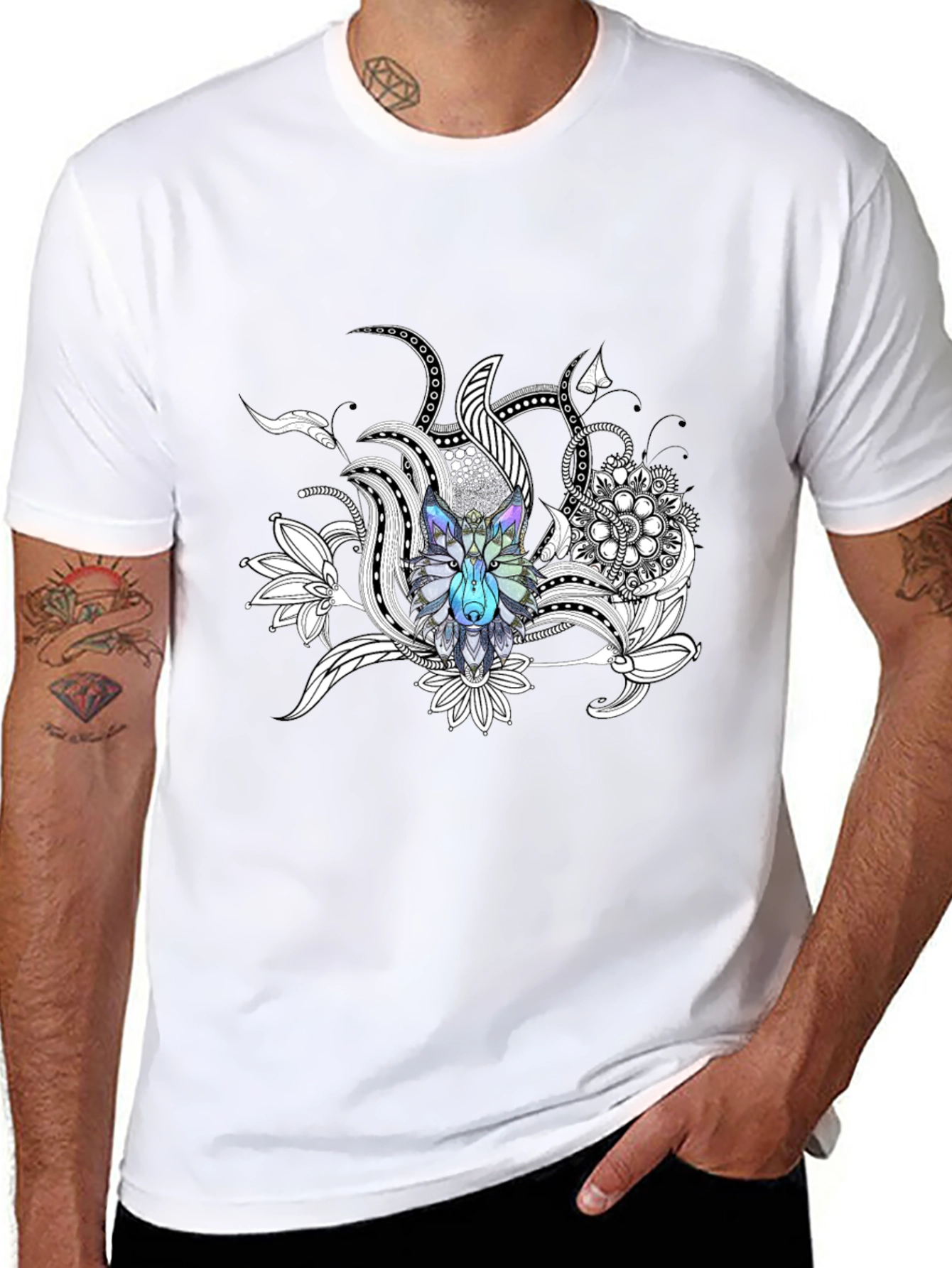 Wolf Mandala Graphic Tee - Stylish Crew Neck T-Shirt