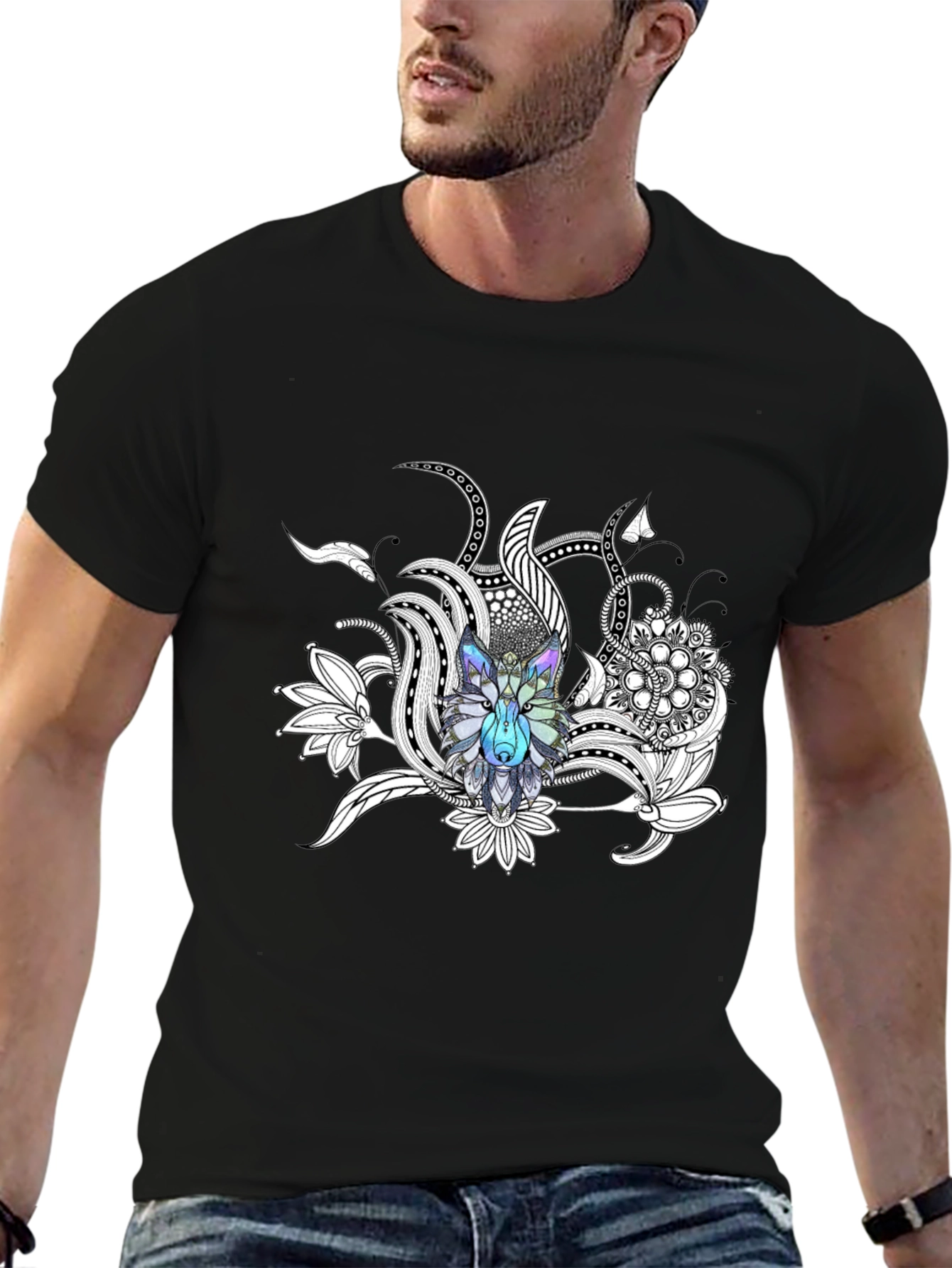 Wolf Mandala Graphic Tee - Stylish Crew Neck T-Shirt