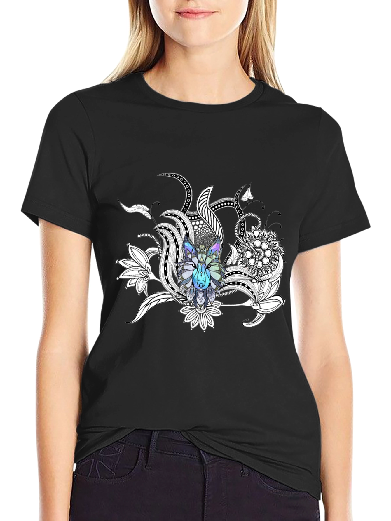 Wolf Mandala Graphic Tee - Stylish Crew Neck T-Shirt