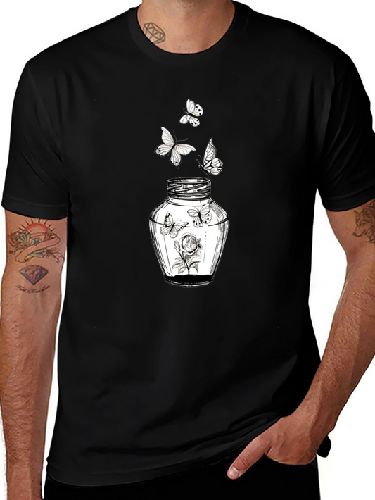 Butterfly Jar Graphic Tee - Stylish Black Cotton T-Shirt