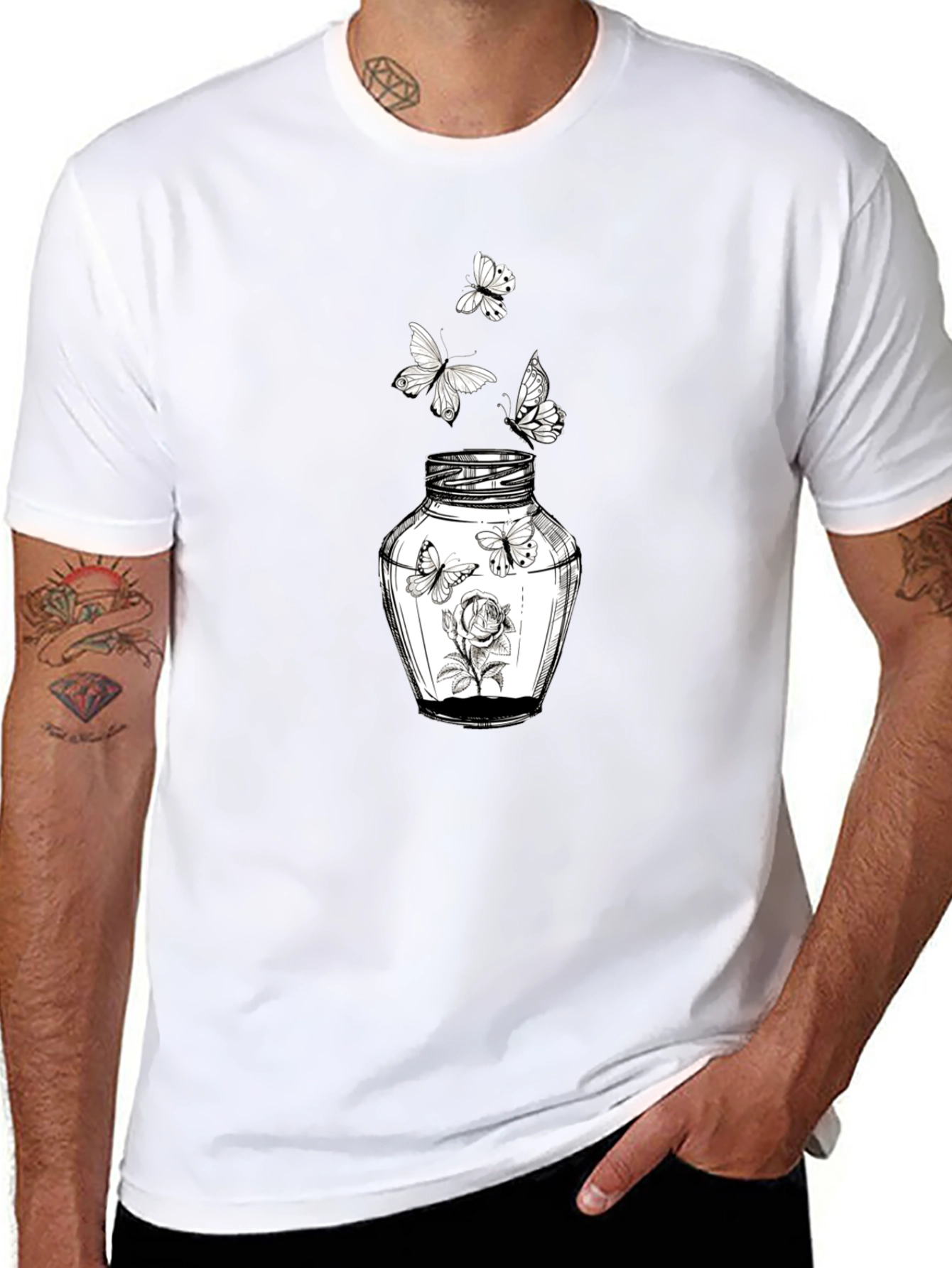 Butterfly Jar Graphic Tee - Stylish Black Cotton T-Shirt