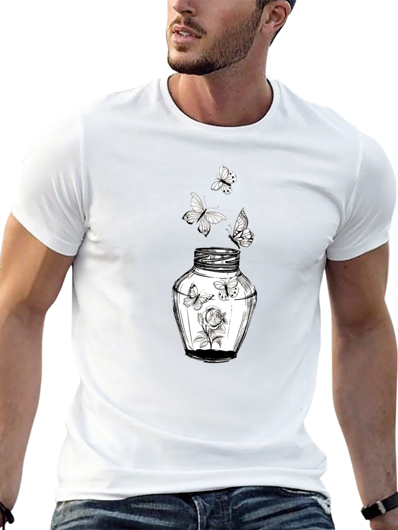 Butterfly Jar Graphic Tee - Stylish Black Cotton T-Shirt