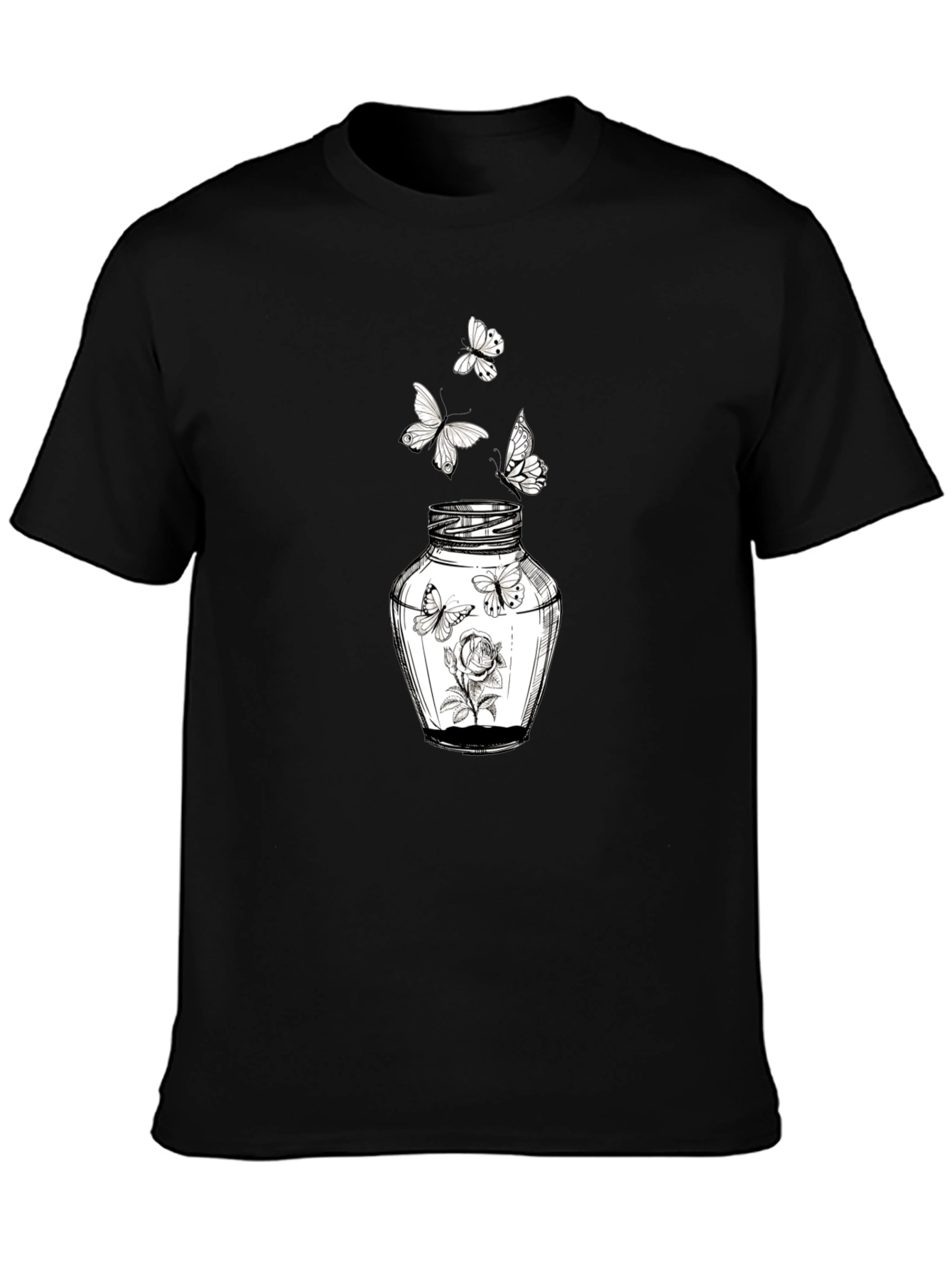 Butterfly Jar Graphic Tee - Stylish Black Cotton T-Shirt