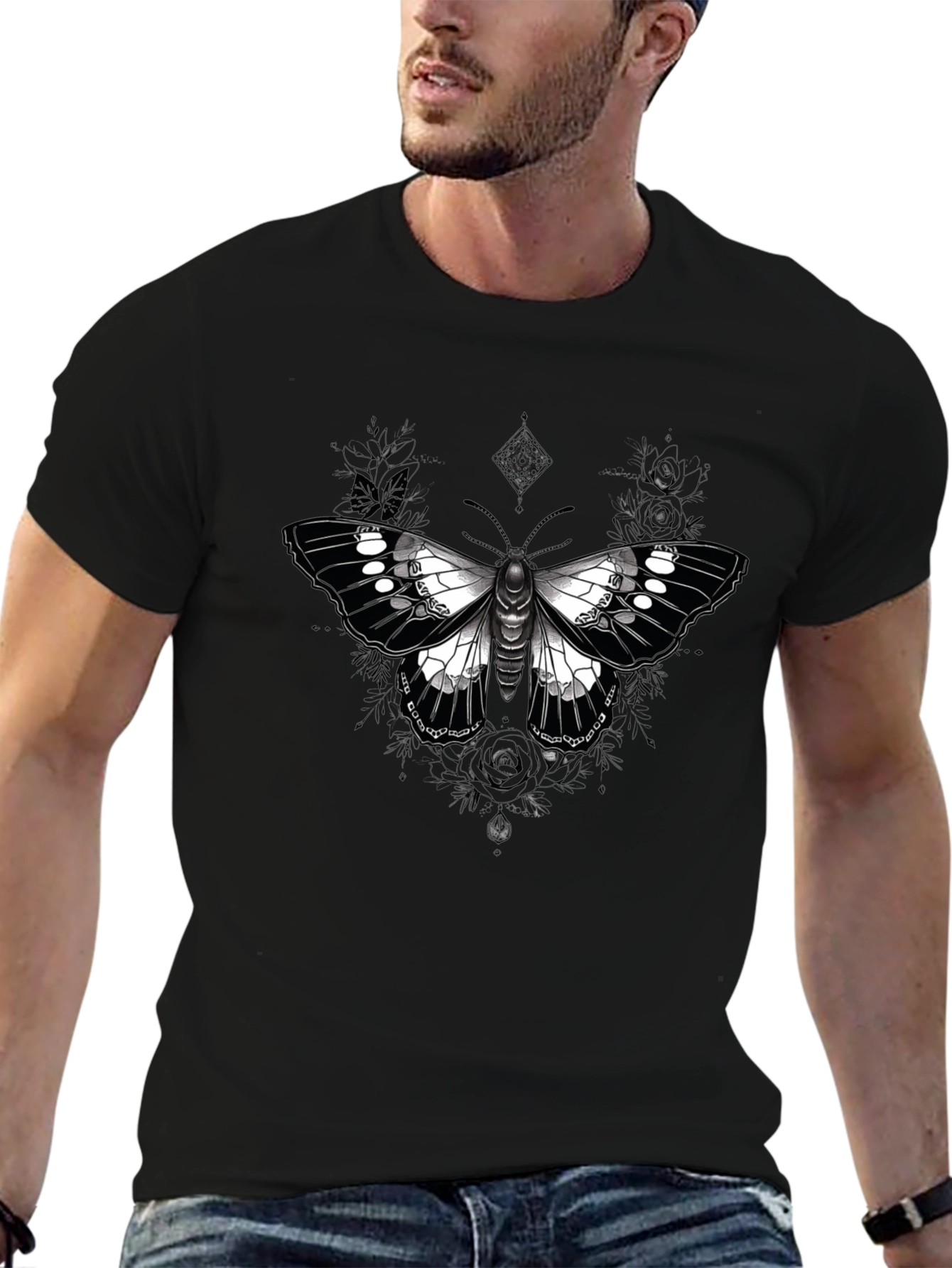Butterfly Graphic Print Black T-Shirt