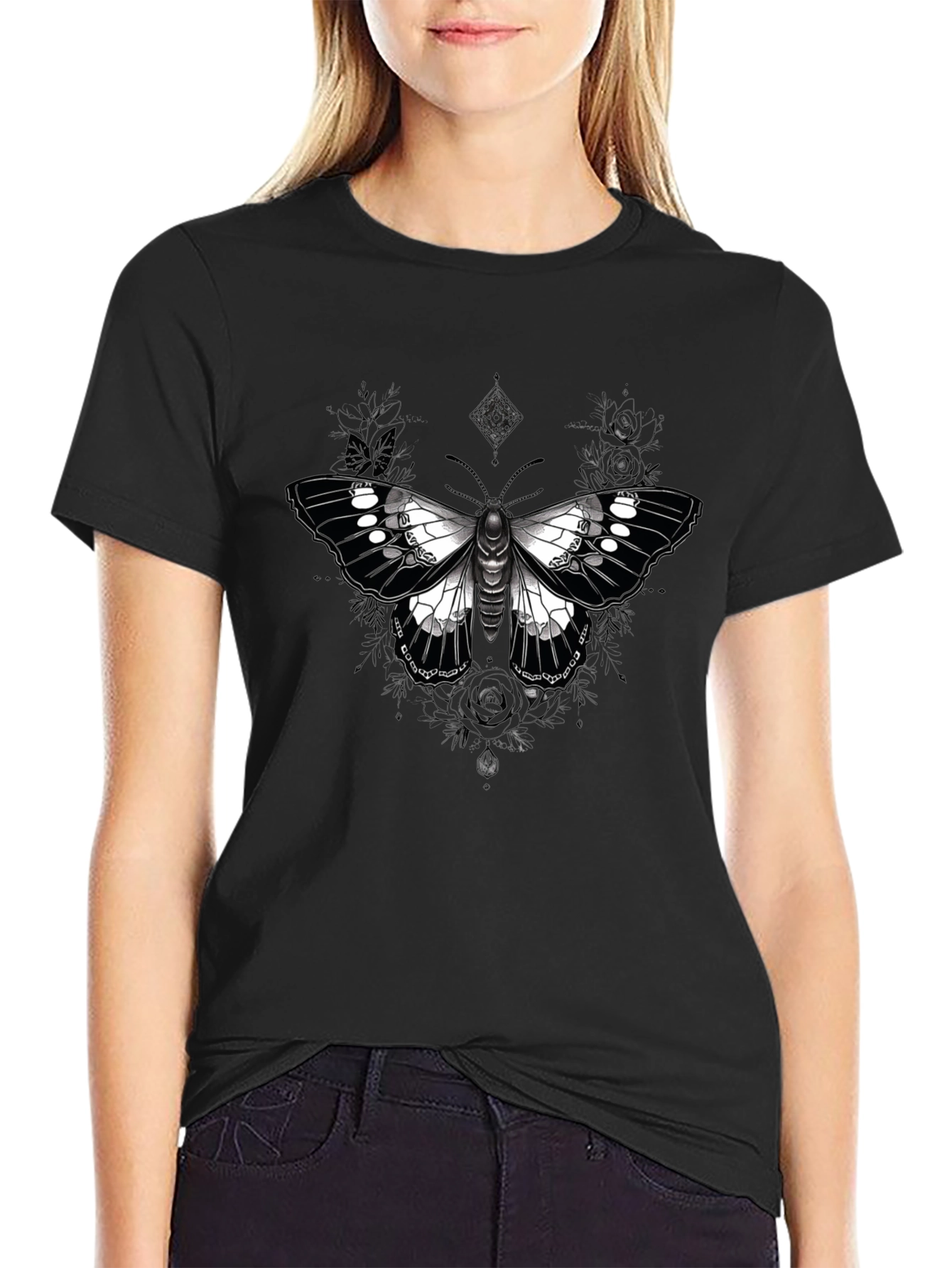 Butterfly Graphic Print Black T-Shirt