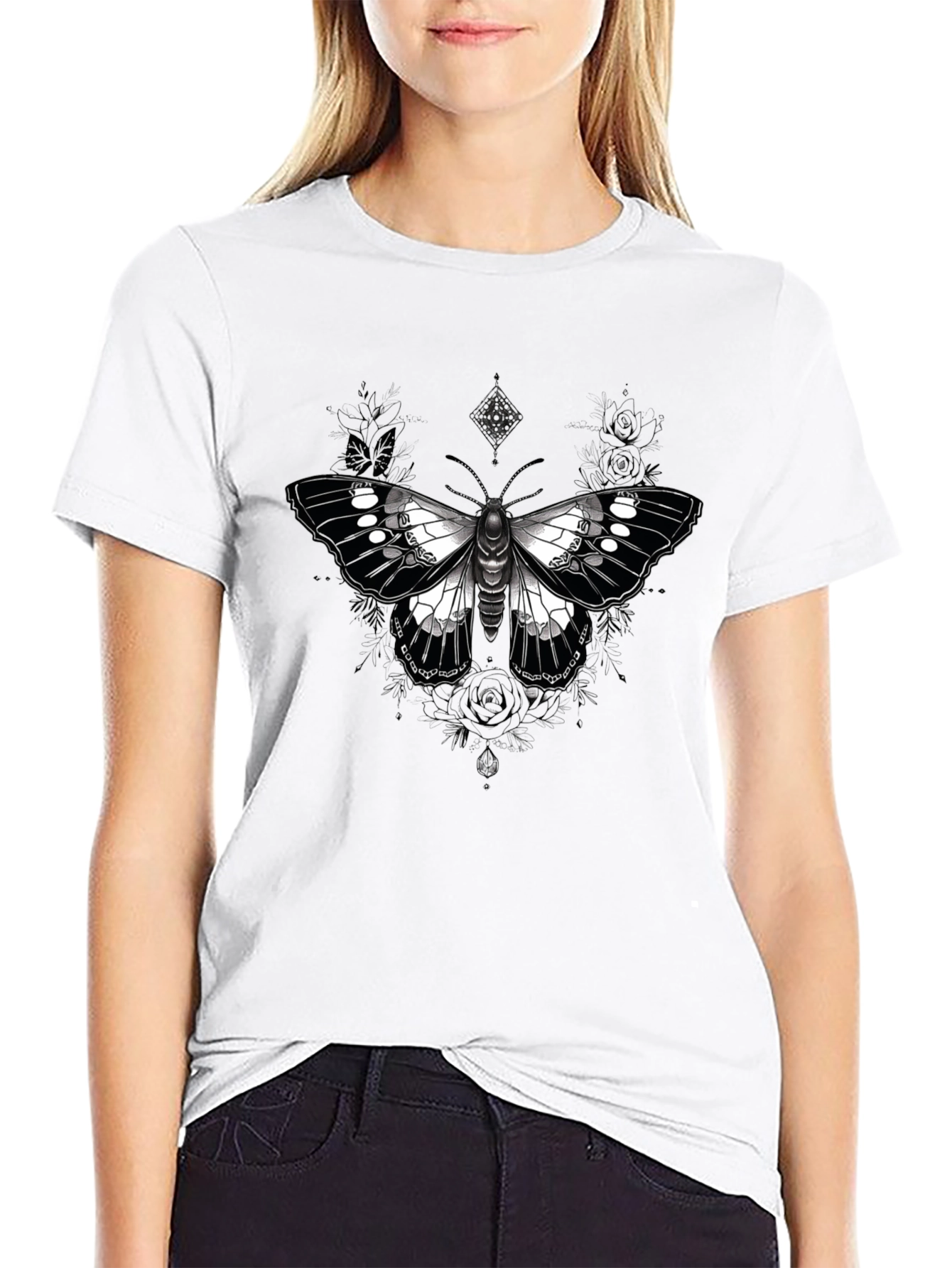 Butterfly Graphic Print Black T-Shirt