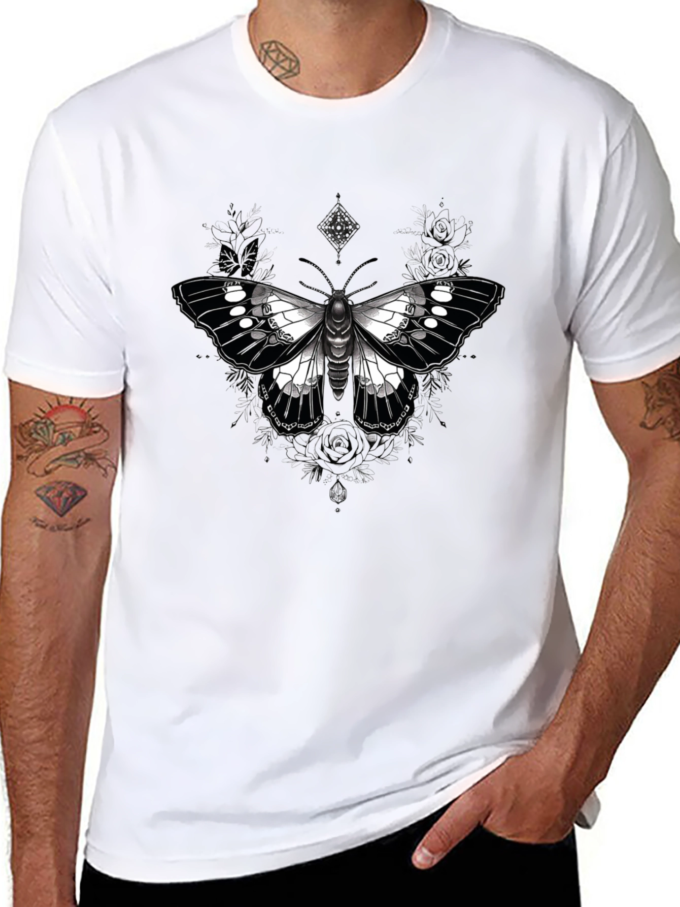 Butterfly Graphic Print Black T-Shirt