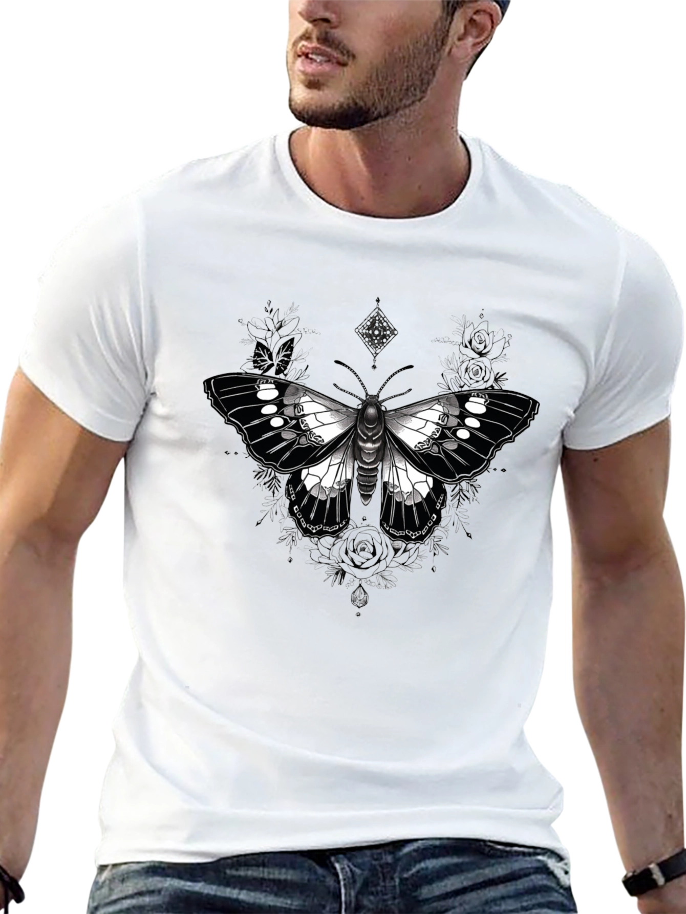 Butterfly Graphic Print Black T-Shirt