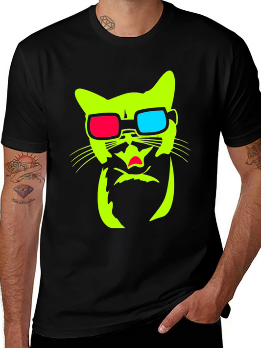 Retro 3D Cat Graphic Tee - Cool & Quirky