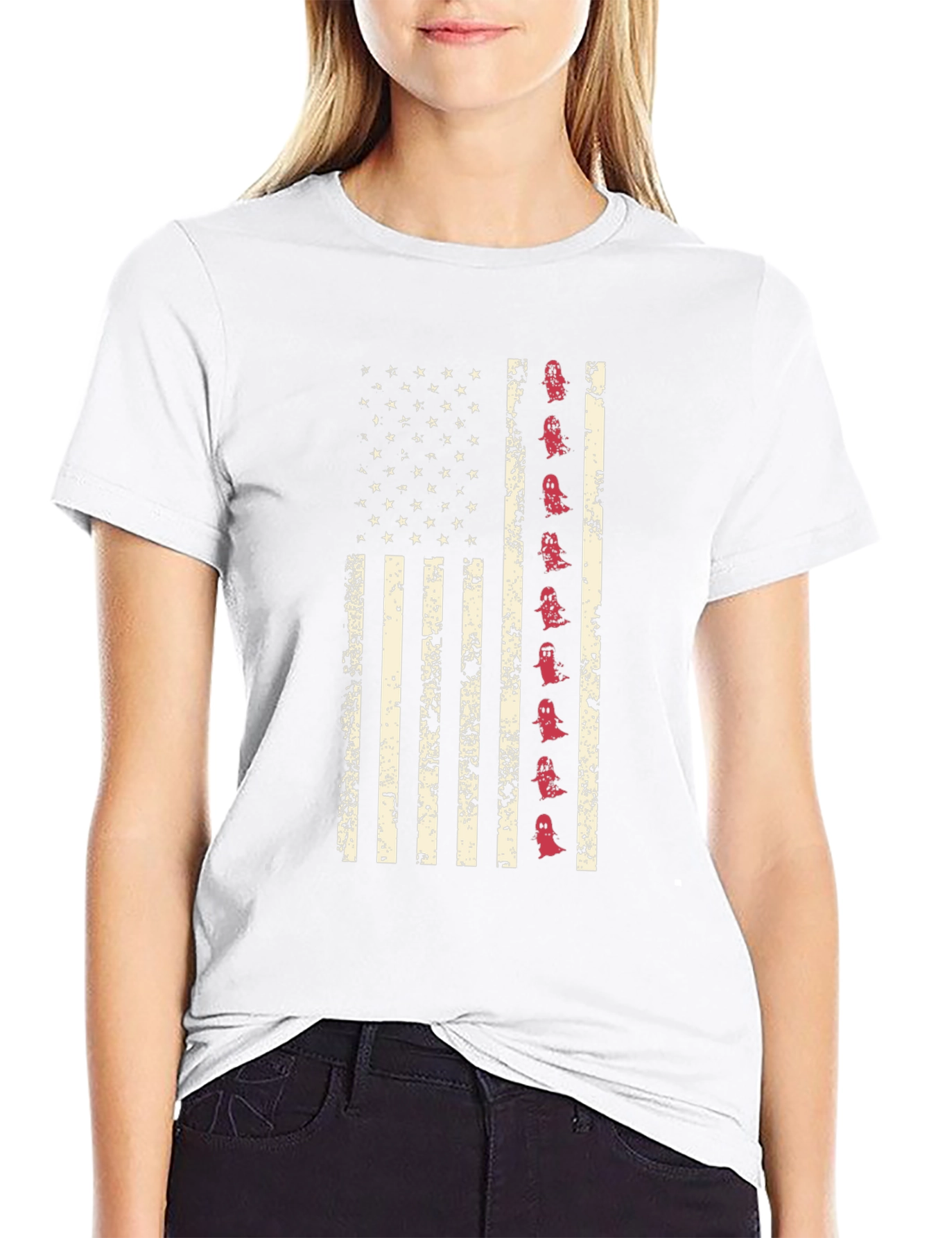 American Flag Ghost Graphic Tee - Halloween T-Shirt