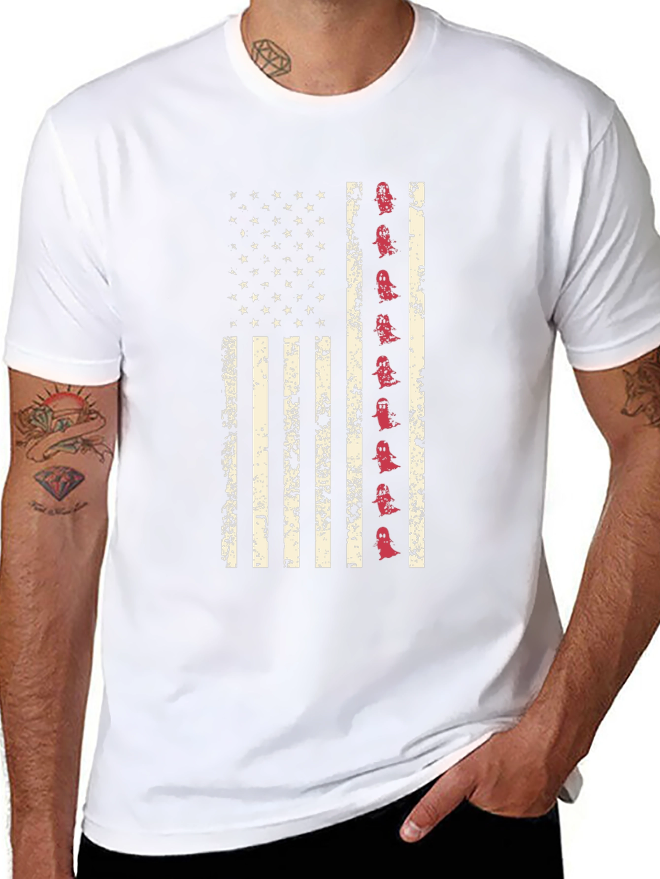 American Flag Ghost Graphic Tee - Halloween T-Shirt