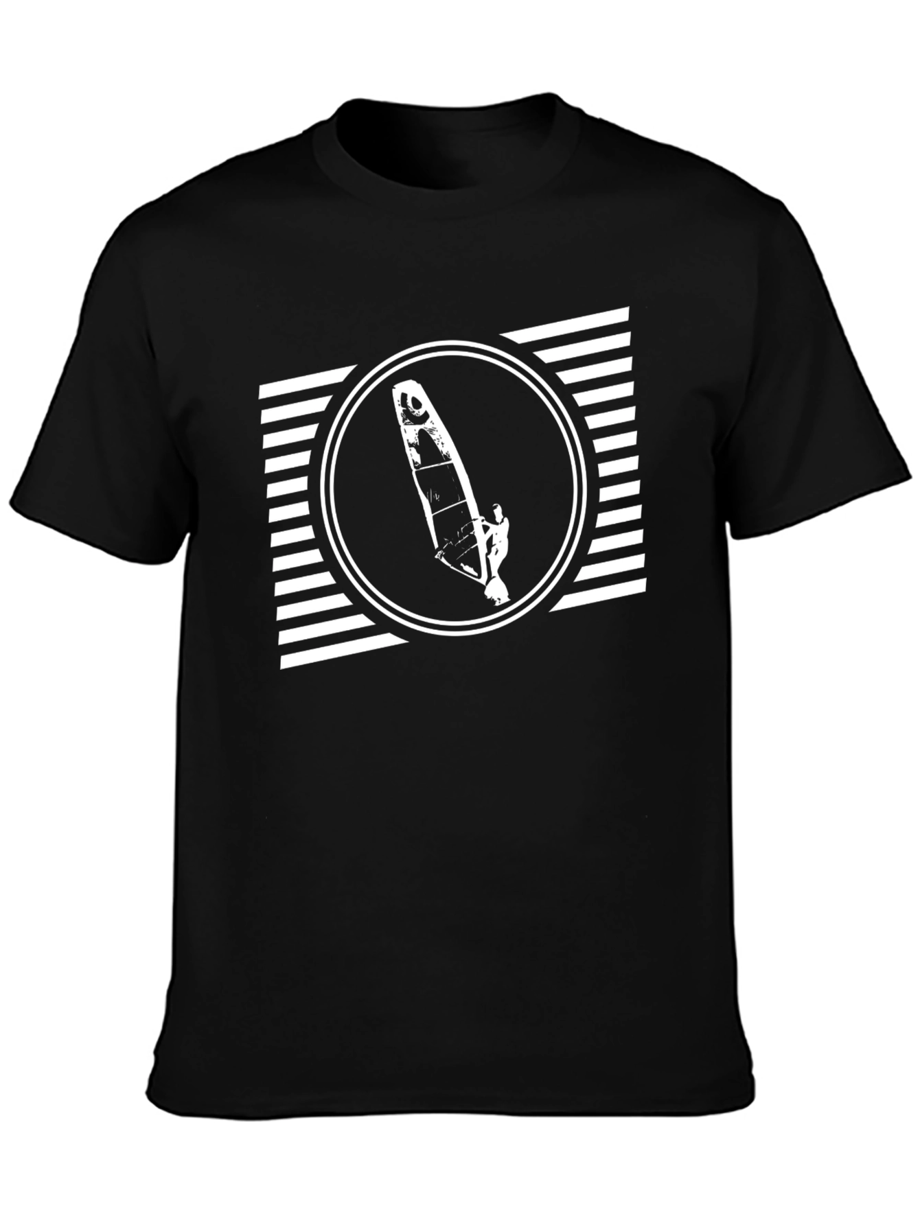 Mens Black T-Shirt with Windsurfer Graphic Design