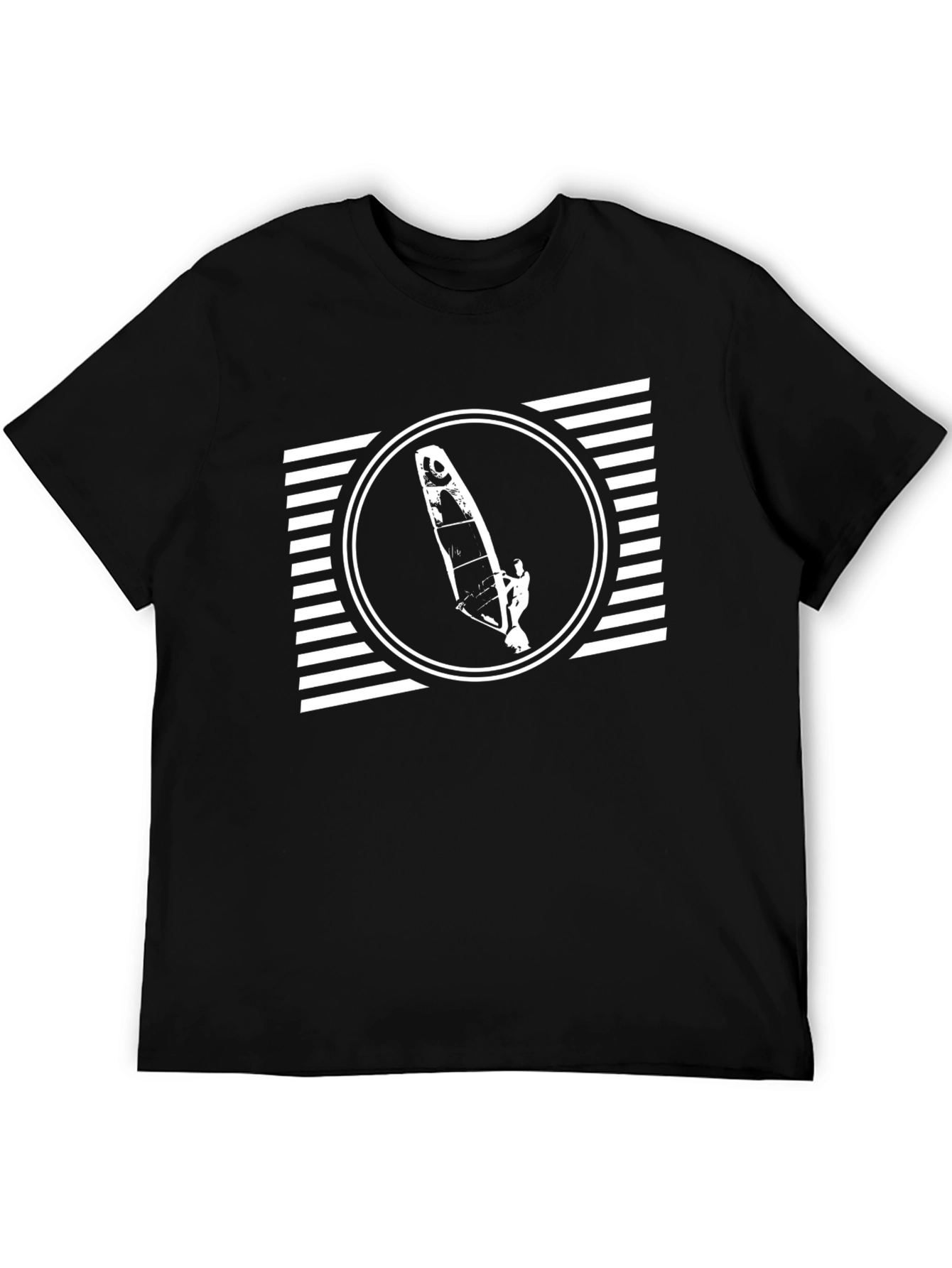 Mens Black T-Shirt with Windsurfer Graphic Design