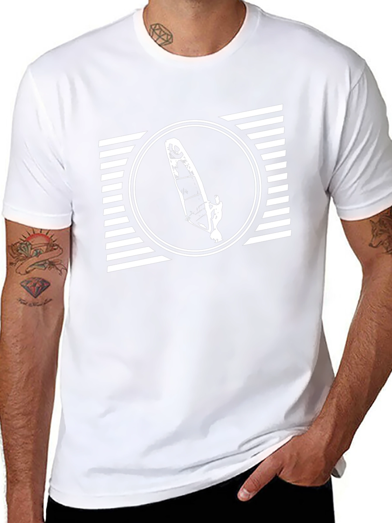Mens Black T-Shirt with Windsurfer Graphic Design