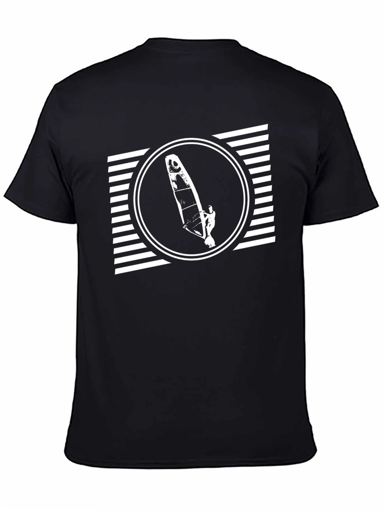 Mens Black T-Shirt with Windsurfer Graphic Design