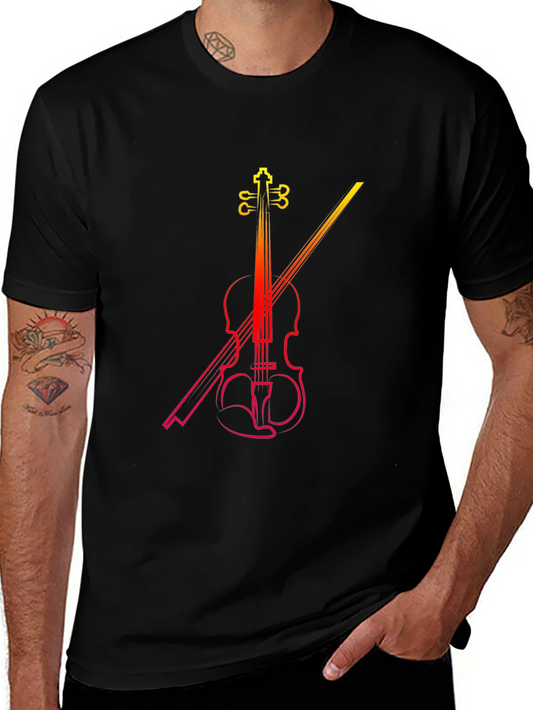 Violin Graphic Print Black T-Shirt