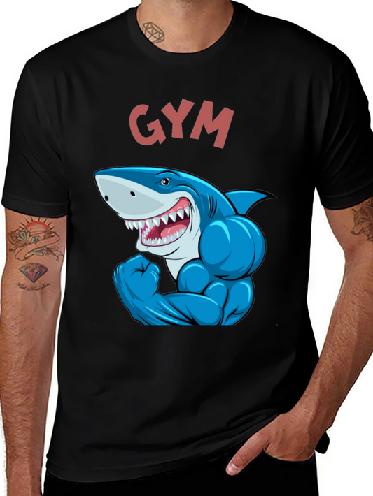 Gym Shark Graphic Tee - Black Cotton Fitness Shirt