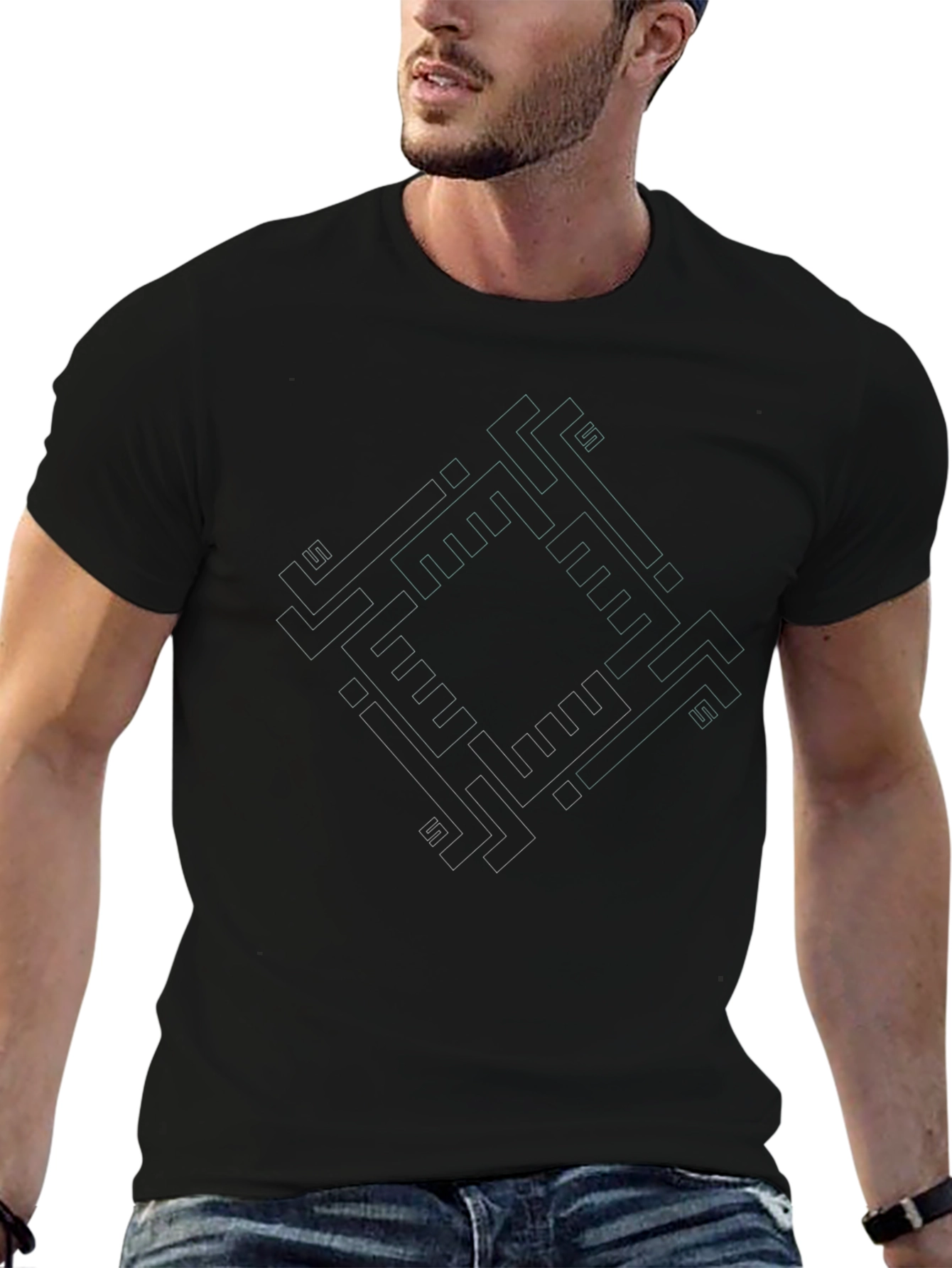 Geometric Diamond Pattern Black T-Shirt