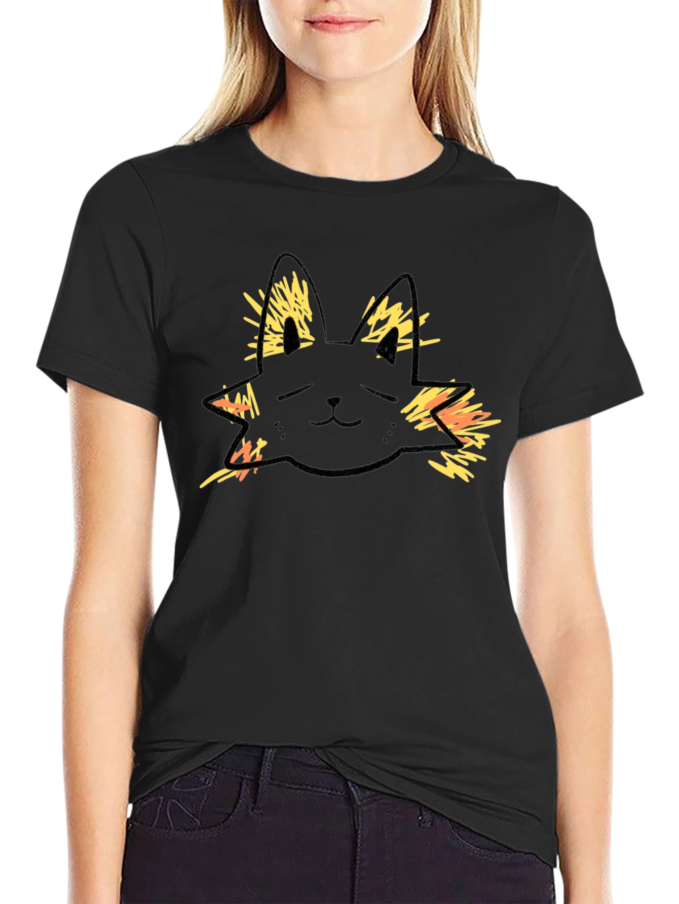 Cool Cat Graphic Tee - Black Cotton T-Shirt