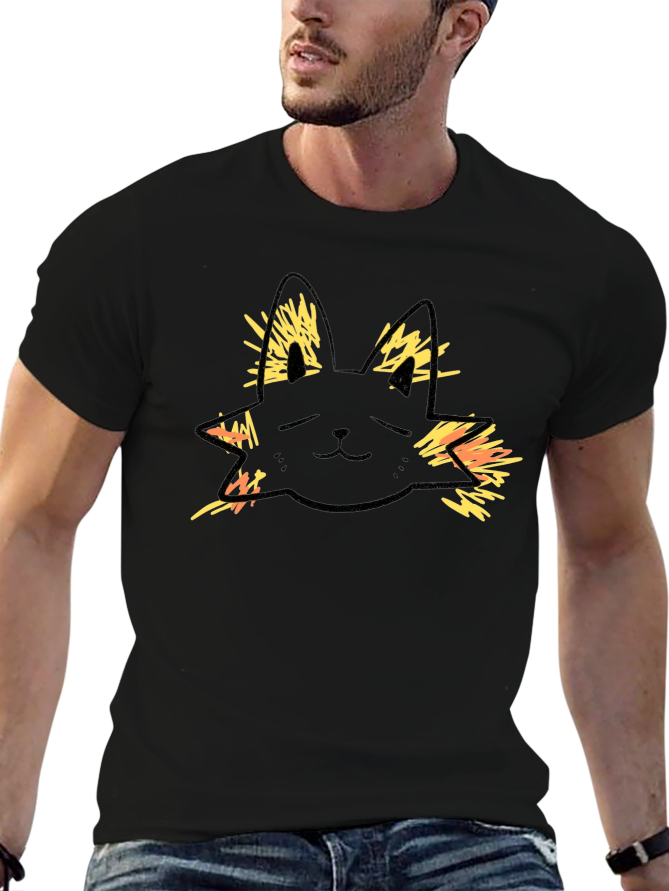 Cool Cat Graphic Tee - Black Cotton T-Shirt