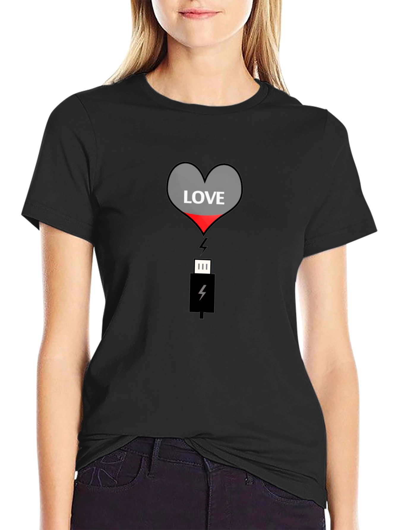 Love Charge Graphic Tee - Black Cotton T-Shirt