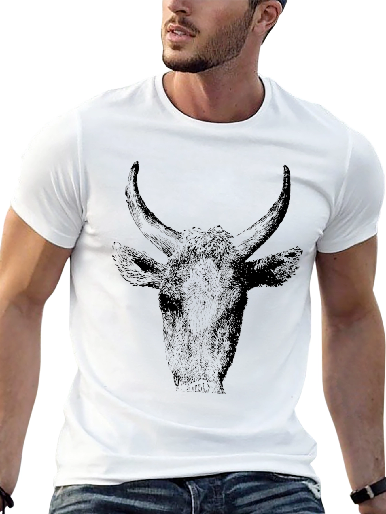 Bull Head Graphic Tee - Black Casual T-Shirt