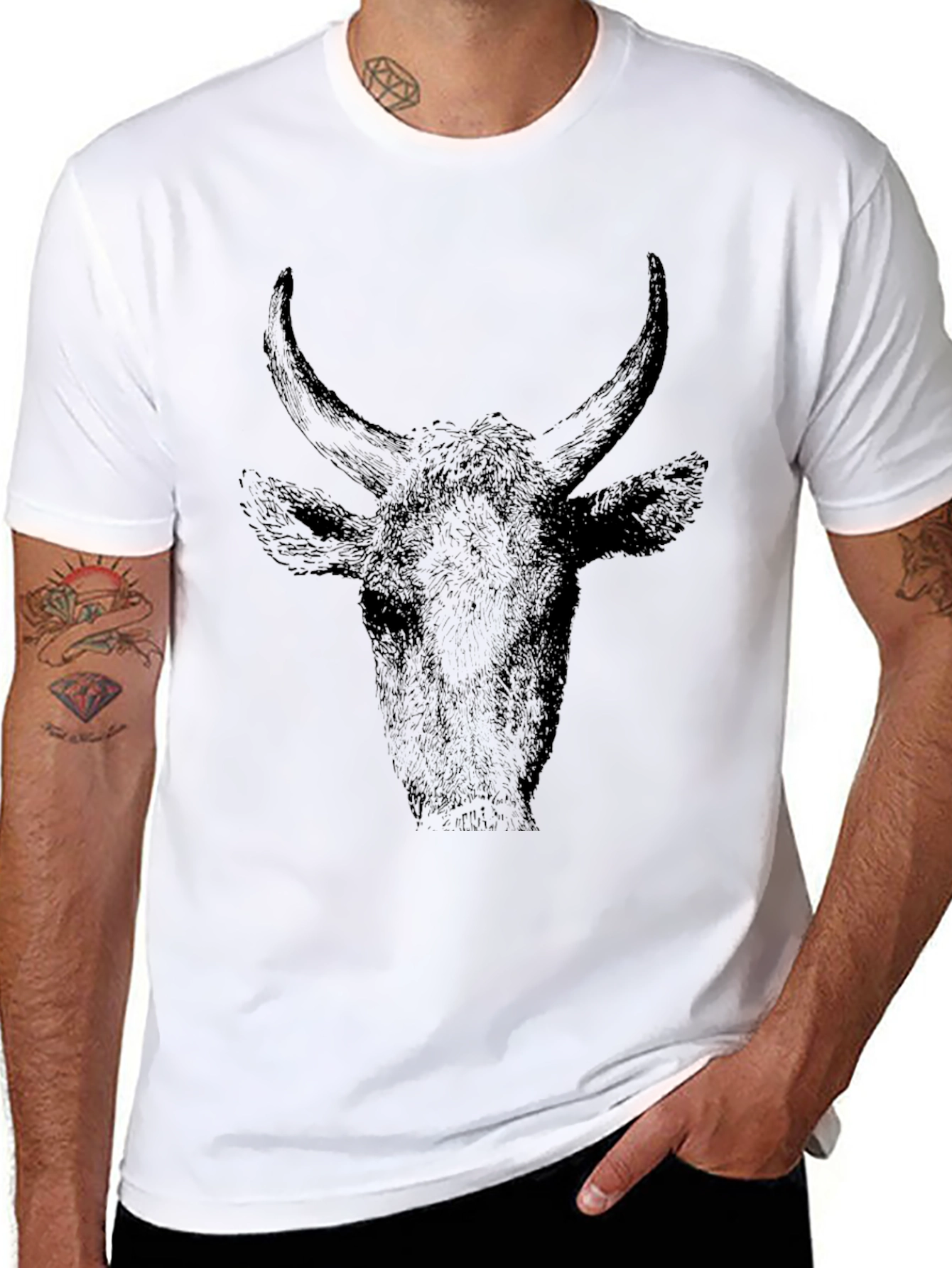 Bull Head Graphic Tee - Black Casual T-Shirt
