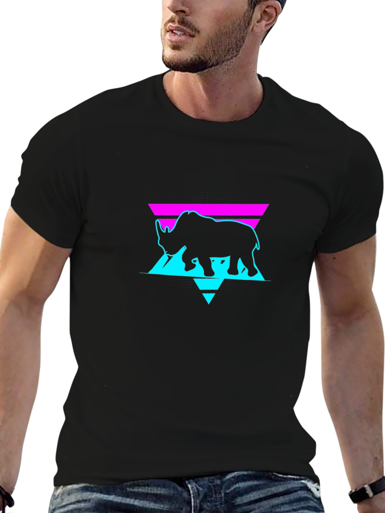 Retro Rhino Graphic Tee - Black