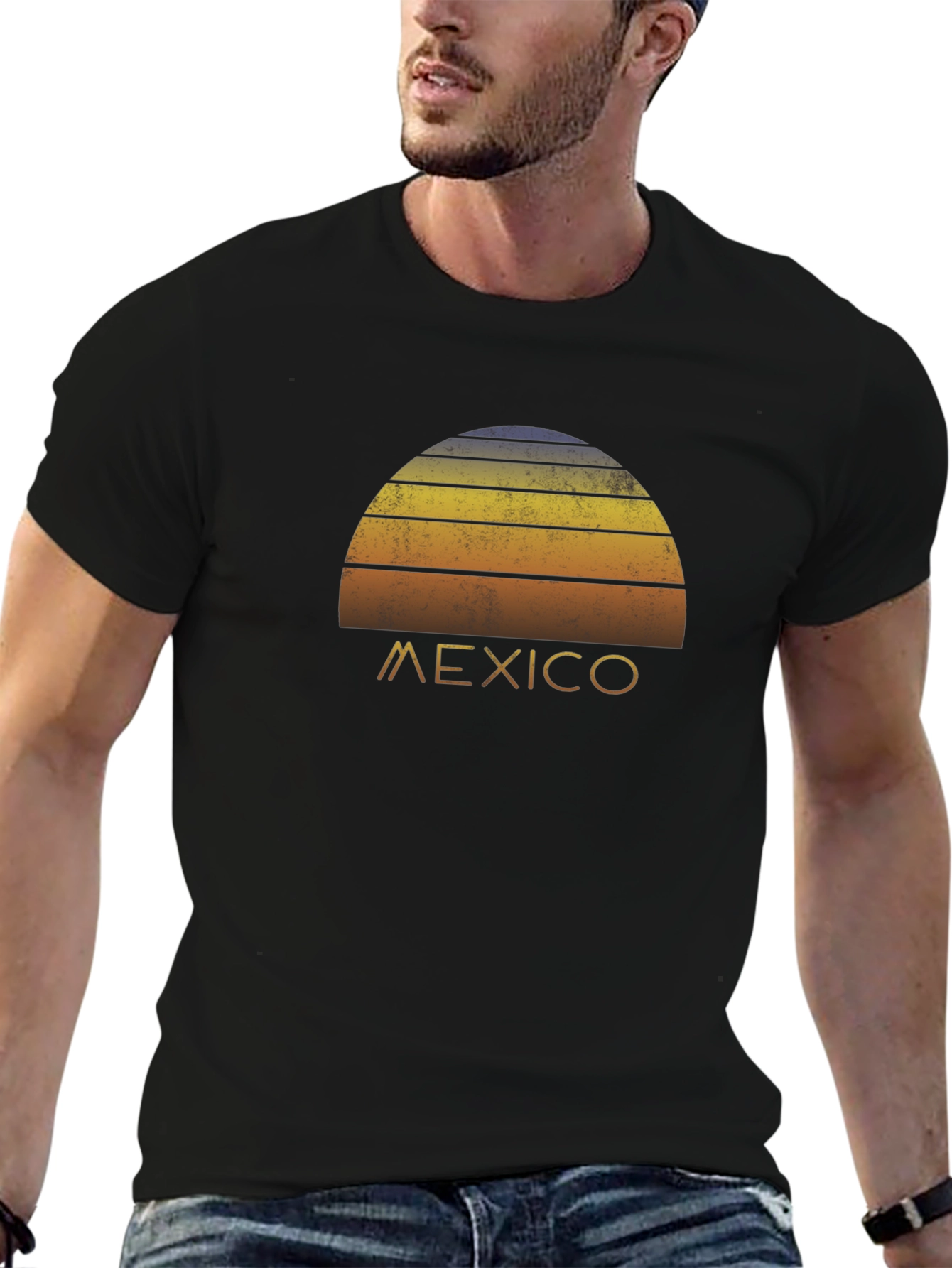 Retro Mexico Sunset Graphic Tee - Black T-Shirt
