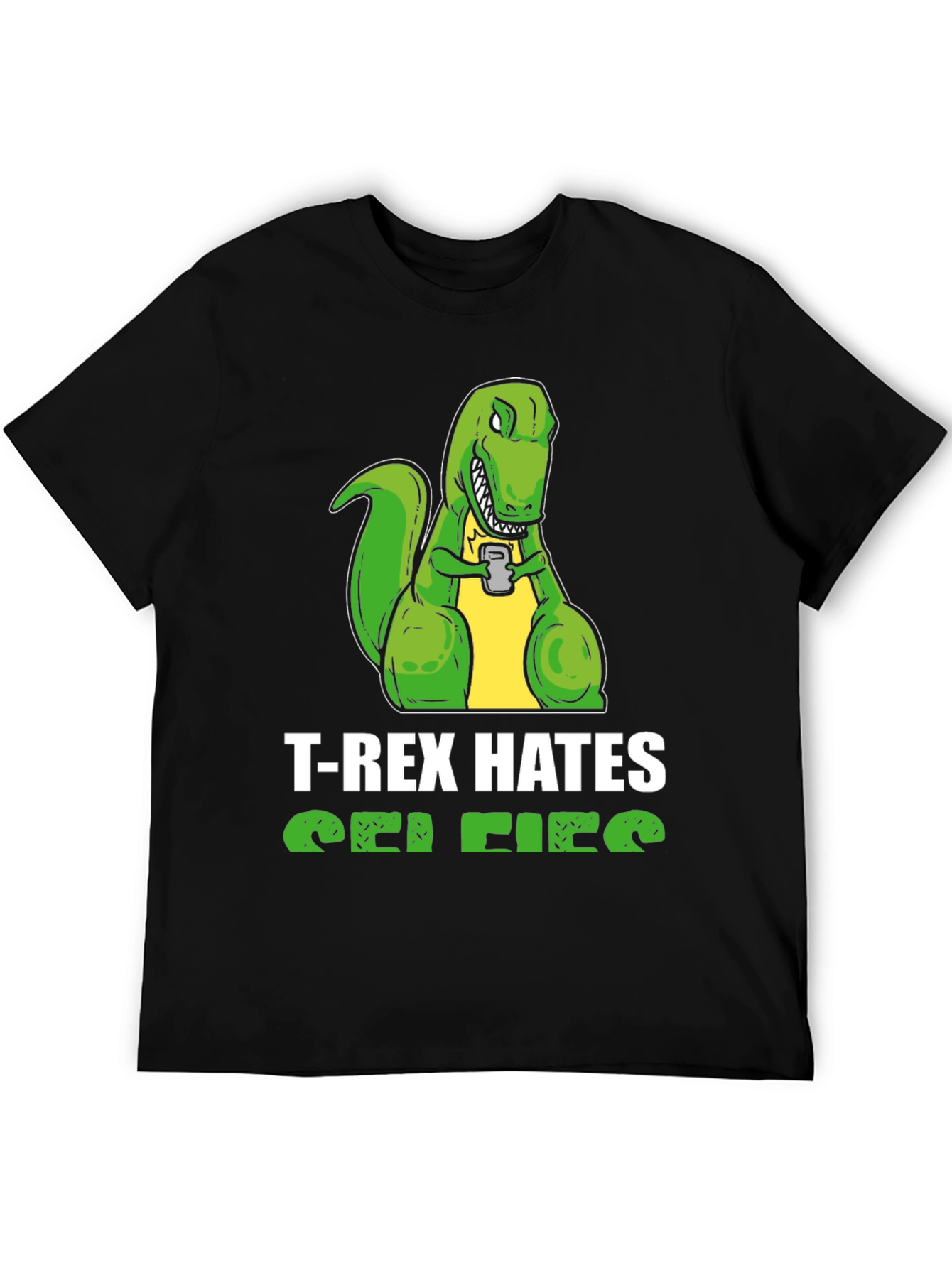 T-Rex Hates Selfies Graphic Tee - Funny Dinosaur Shirt