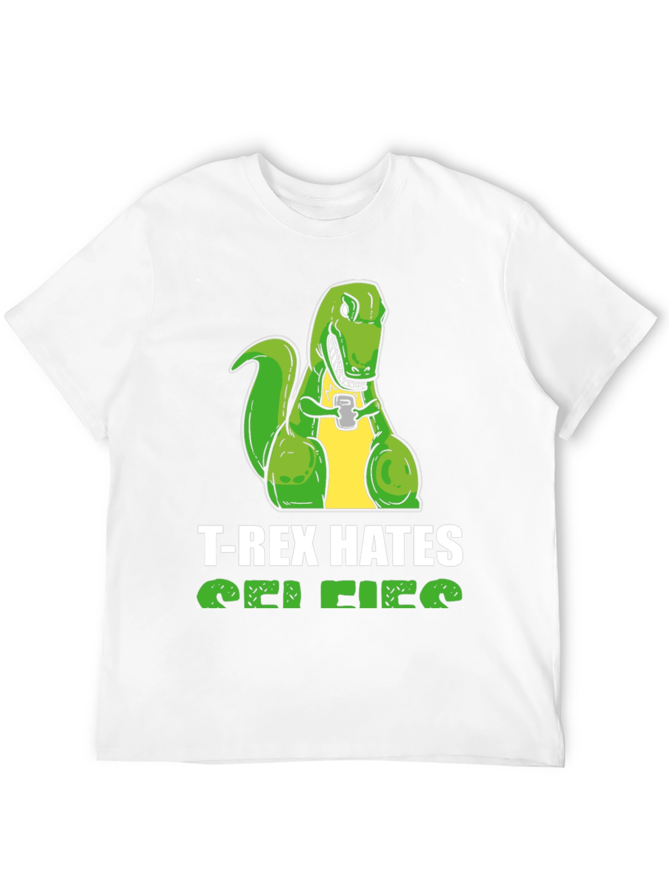 T-Rex Hates Selfies Graphic Tee - Funny Dinosaur Shirt