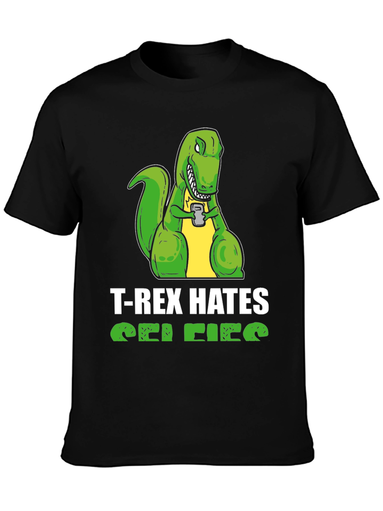 T-Rex Hates Selfies Graphic Tee - Funny Dinosaur Shirt