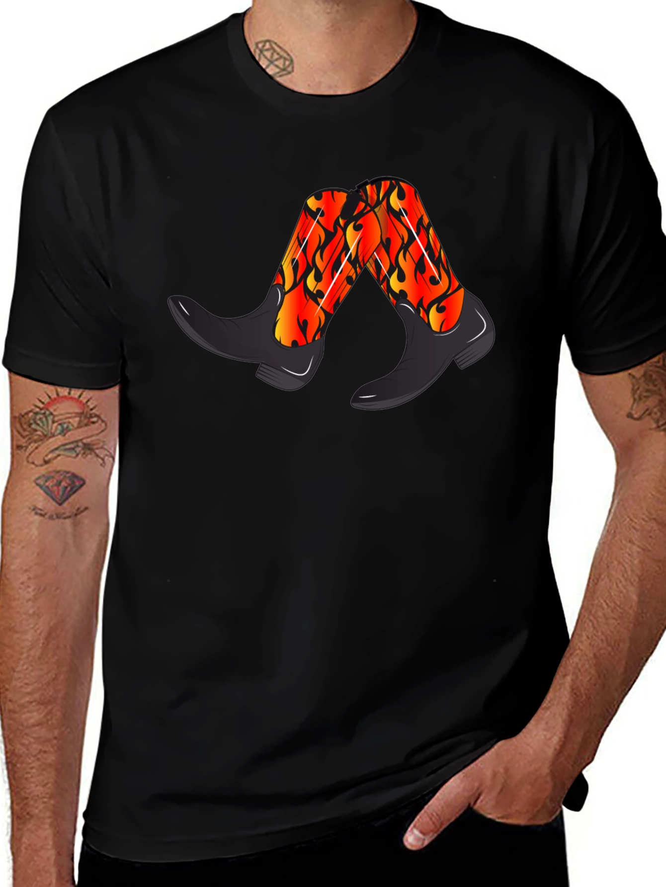 Flaming Cowboy Boots Graphic Tee - Black
