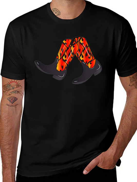 Flaming Cowboy Boots Graphic Tee - Black